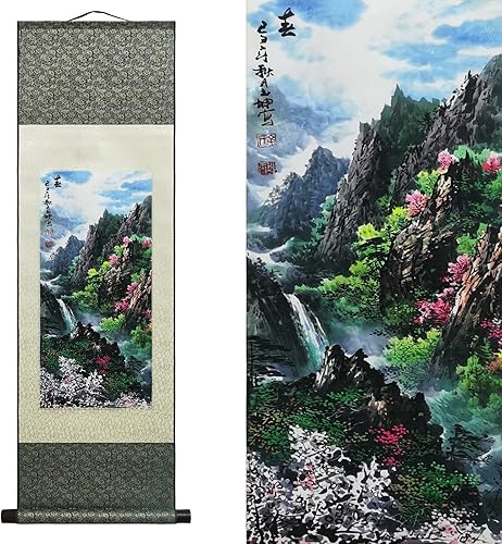 AtfArt Decoración de pared asiática, hermosa pintura de pergamino de seda, pintura de paisaje de cuatro estaciones, verano, otoño, invierno,