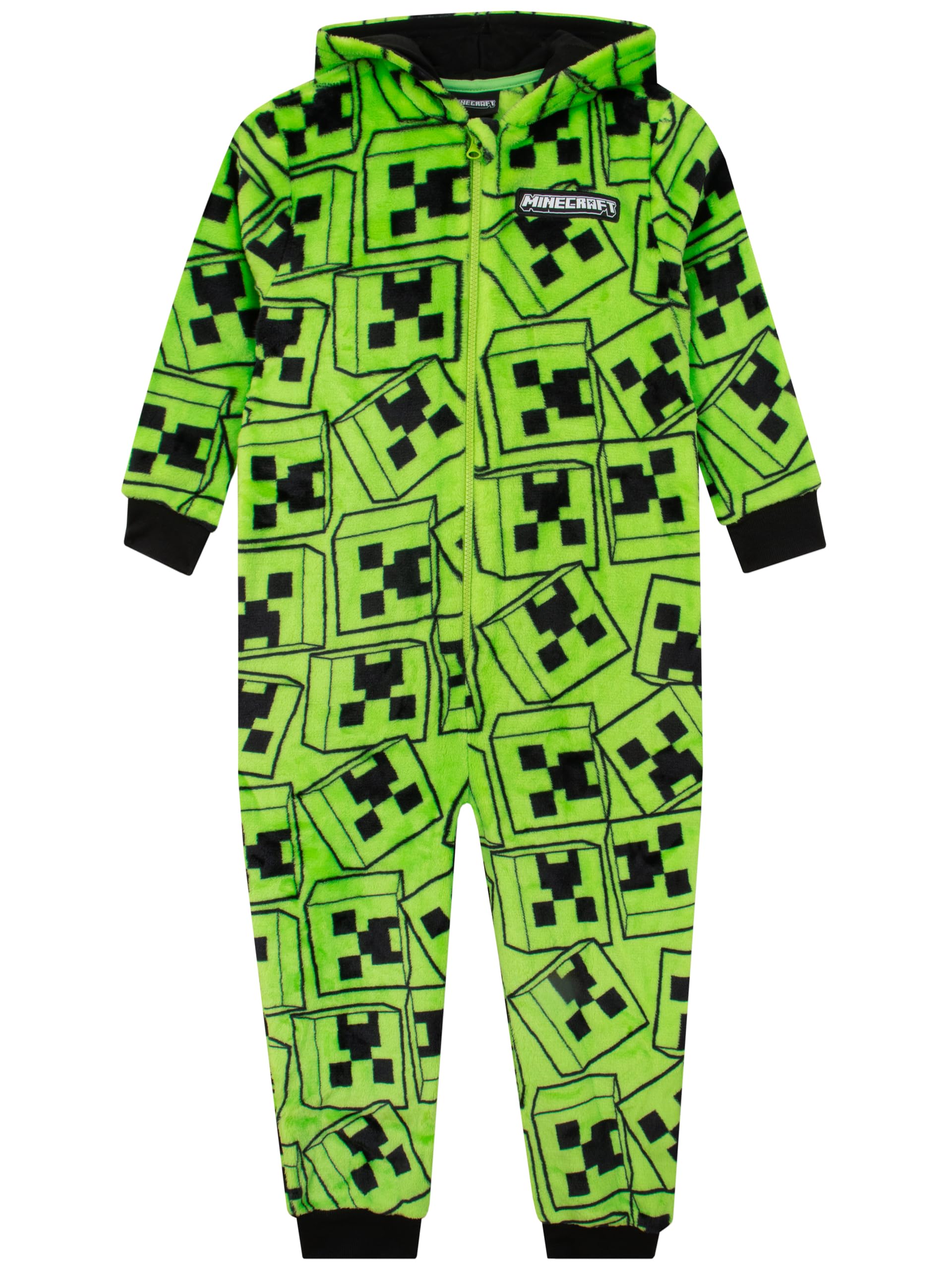Minecraft Boys Multicoloured Onesie, Creeper Onesie, Gaming All In One Pyjamas, Gamer Kids Pjs, Green 12-13 Years