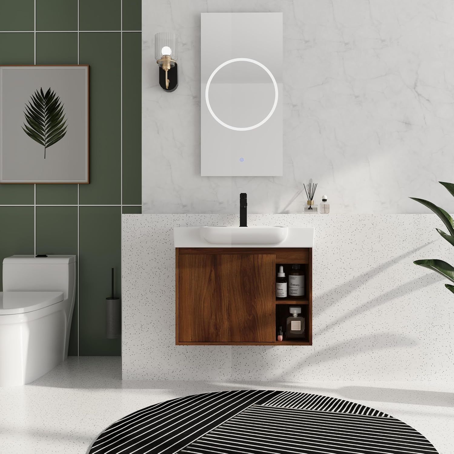 28'' Floating Bathroom Vanity, Wall-Mounted Bathroom Sink Cabient, Bathroom Vanity with Sink, Soft Closing Doors, Large Storage, White Resin Basin Sink Top, Wood Color