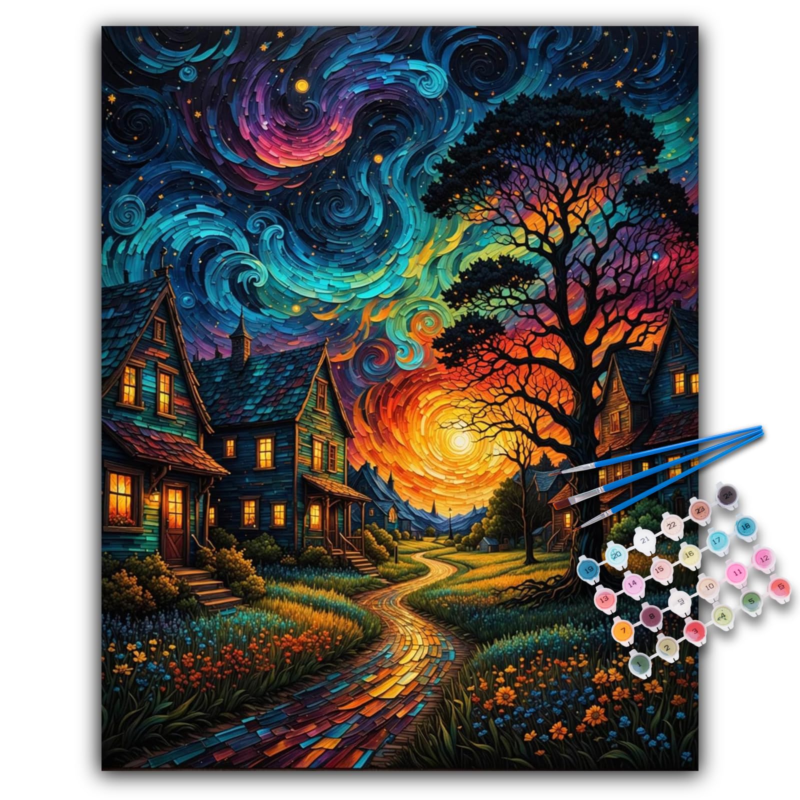 Paint by Numbers for Adults - Fantasy Landscapes Adult Paint by Numbers Kits on Canvas without Frame, DIY Starry Night Acrylic Oil Painting by Number for Adults, Perfect for Gift Decor (16x20 inch)