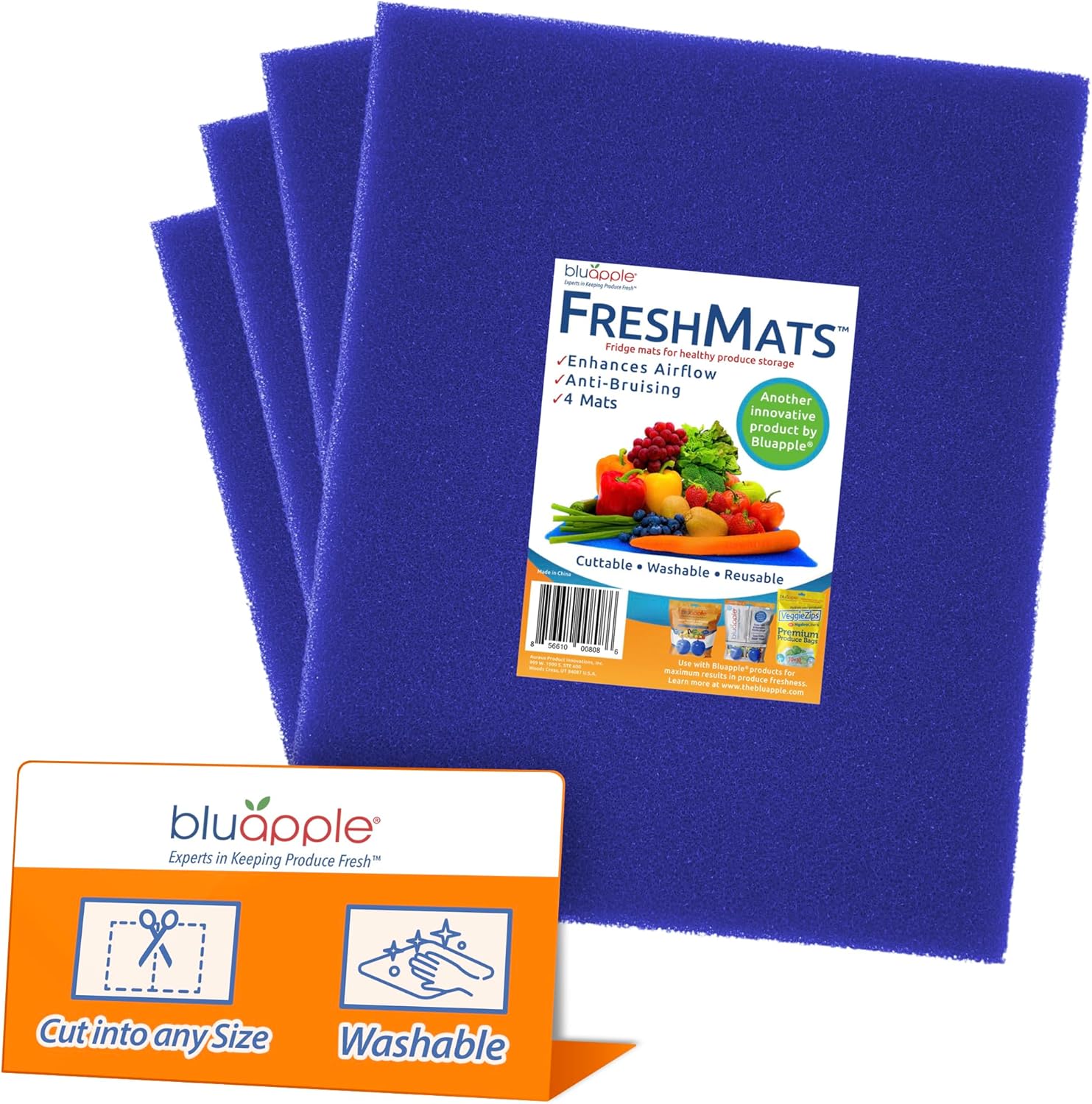 Bluapple Produce Saver Ethylene Gas Absorber 2-Pack, VeggieZips Premium Produce Storage Bags with HydroLiners, and Washable & Reusable FreshMats - Keeps Fruits & Vegetables Fresh - Made in the USA