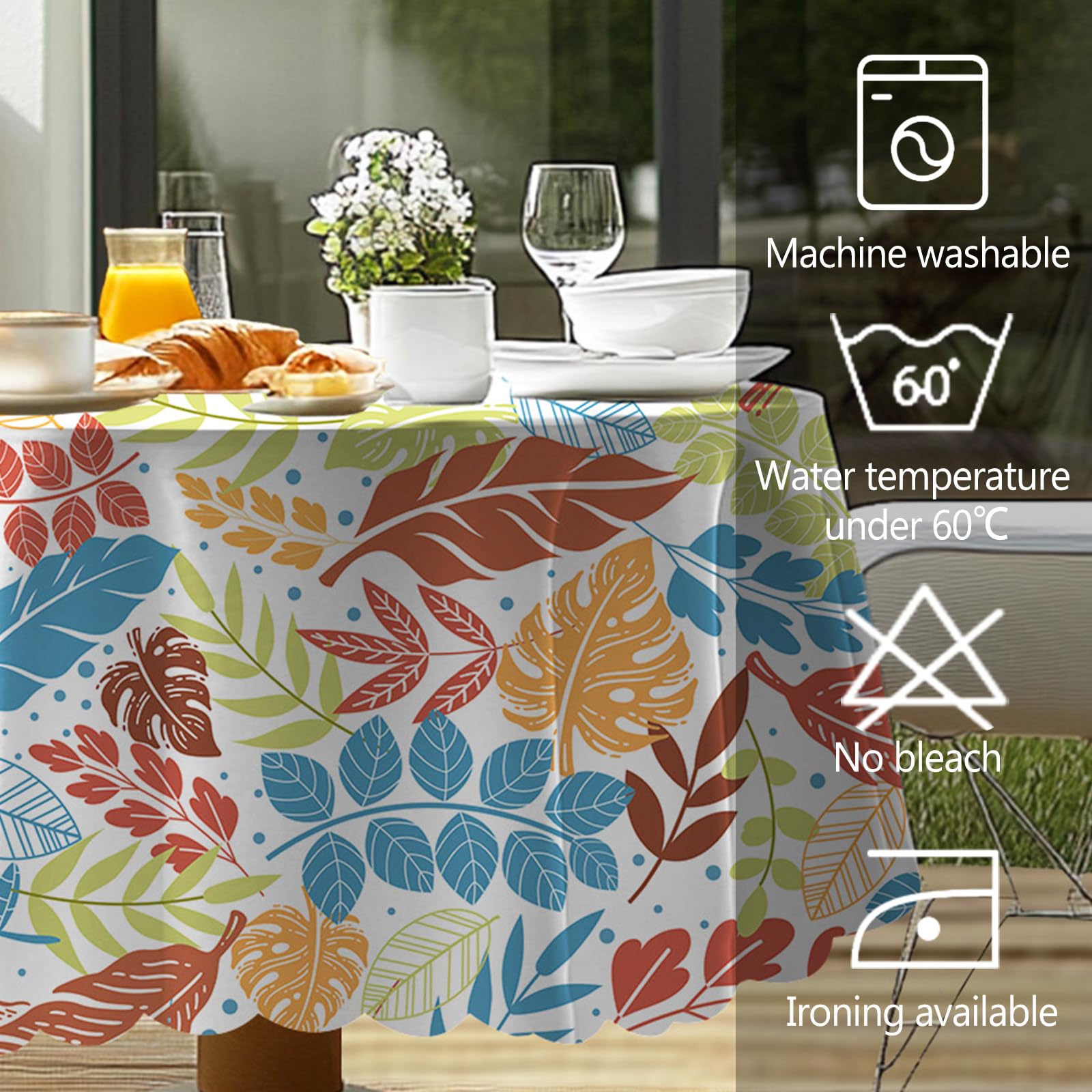 iEvery Colorful Leaves Round Tablecloth 150cm - Image 4