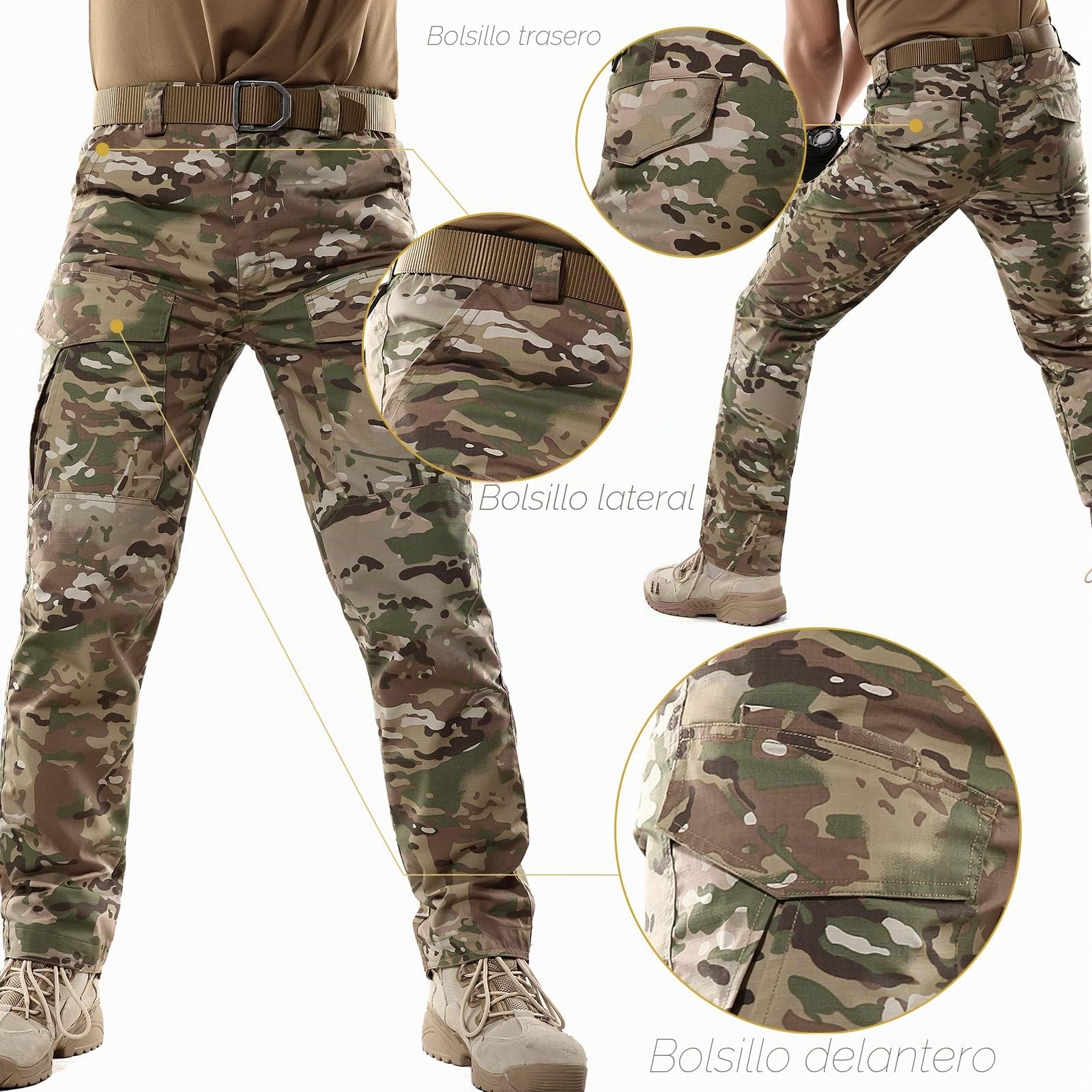 BWBIKE Pantalones Militares Tácticos para Hombre Pantalones de Paintball de Combate Pantalones de Trabajo de Camuflaje de Entrenamiento de Carga al Aire Libre (Sin Cinturón), Negro