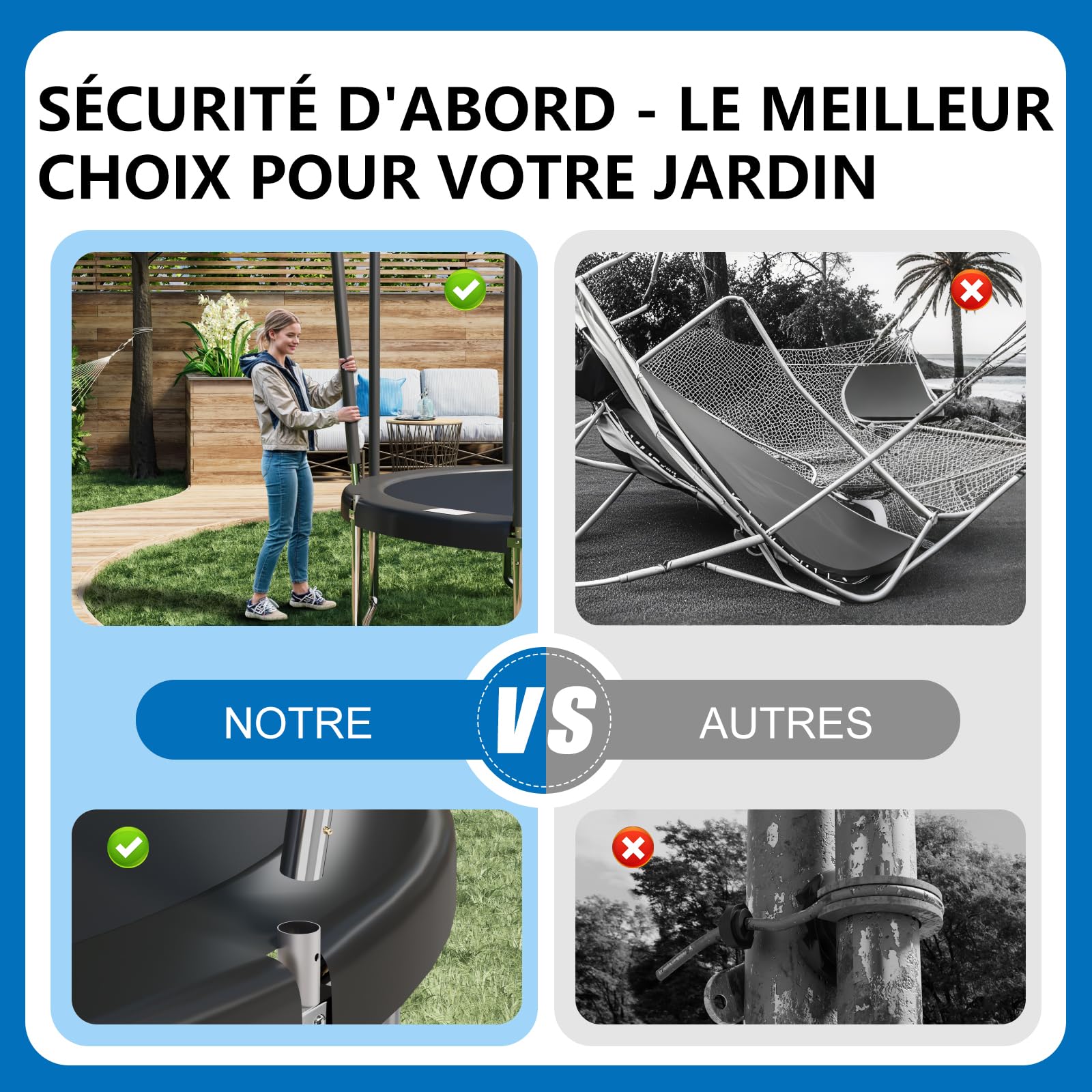 Devoko Trampoline Extérieur Ø183-427cm, Trampoline de Jardin Robuste, Cadre en Acier Galvanisé