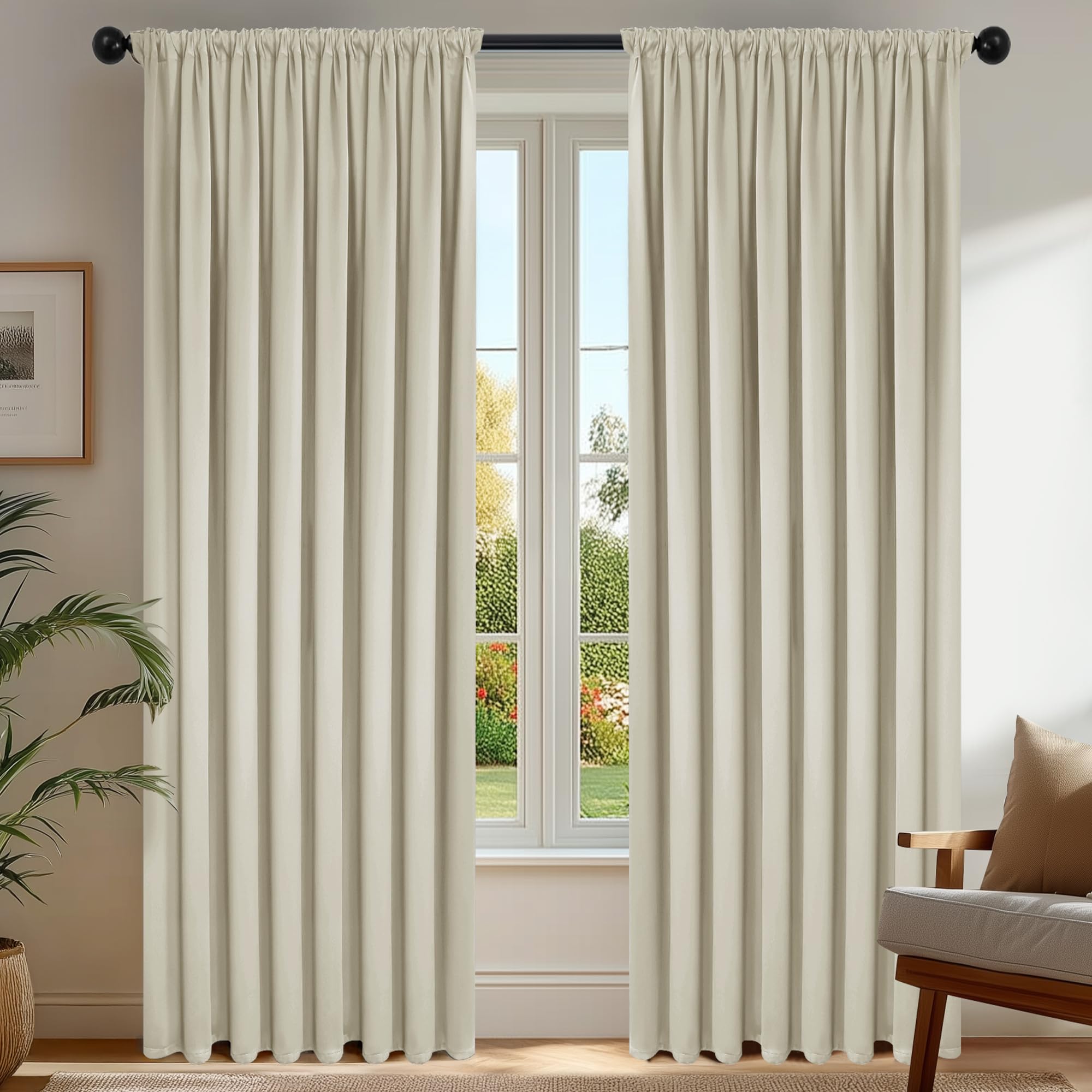 Deconovo Tende Oscuranti per Interni 2 Pezzi 240 CM Altezza, Termiche Isolanti, Anti-Rumore, con Anelli, Ideali per Camera da Letto e Soggiorno, 135x240 CM, Cachi