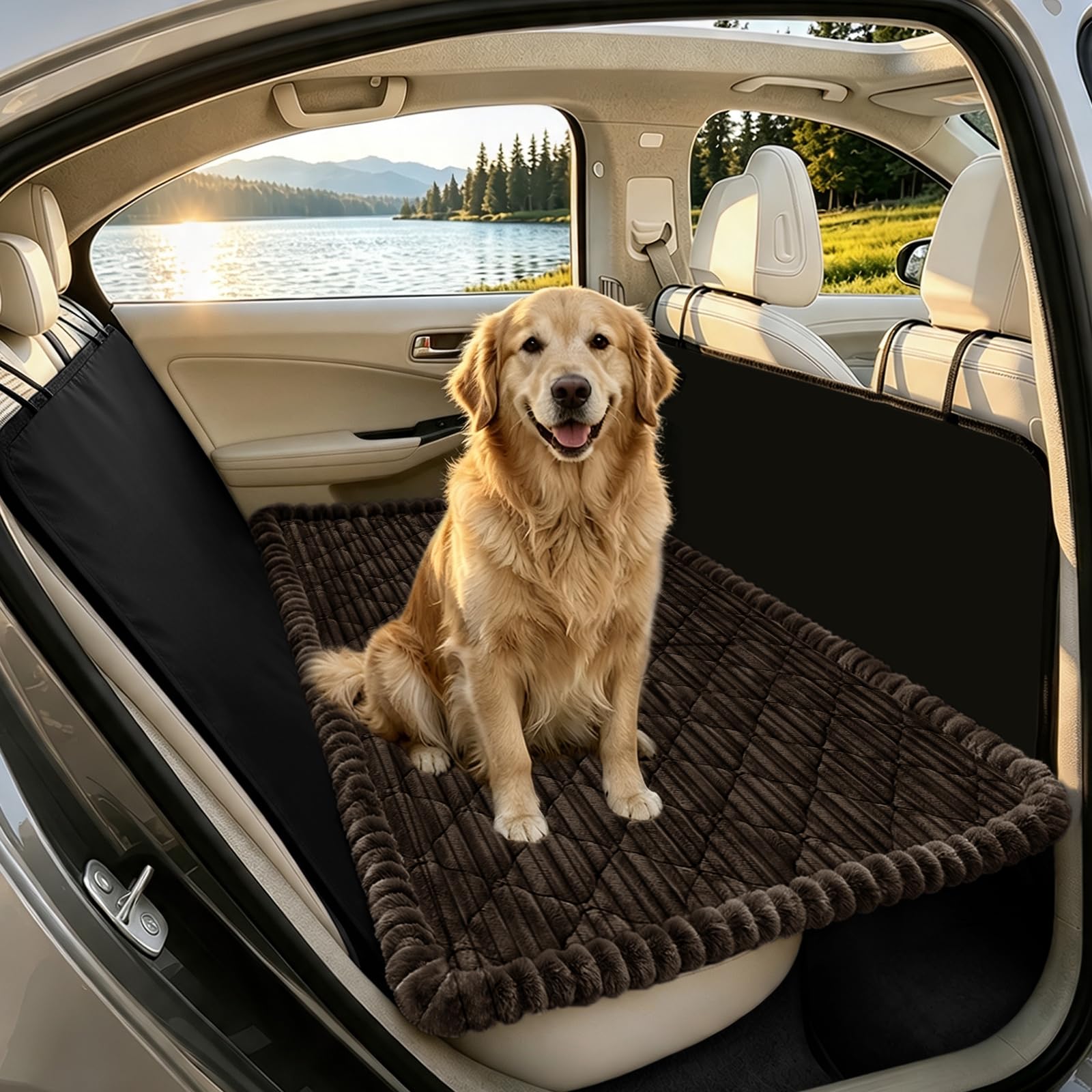SYLC Dog Bed for Car Back Seat, Non-Slip Car Seat Cushion Cover Soft Plush