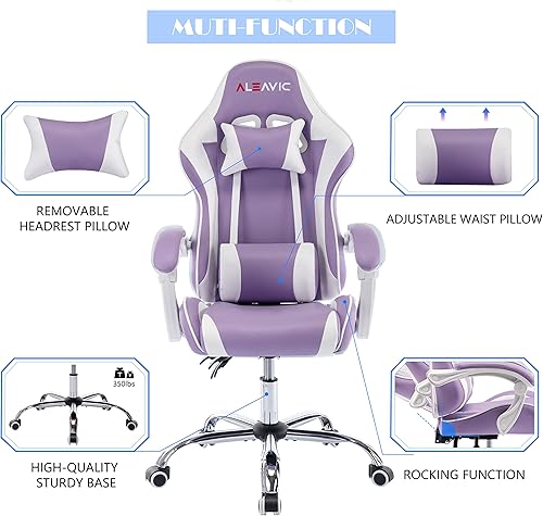 Miniatura 8 de Silla de videojuegos, silla ergonómica de computadora de carreras, respaldo y asiento reclinable giratorio ajustable en altura, silla de videojuegos