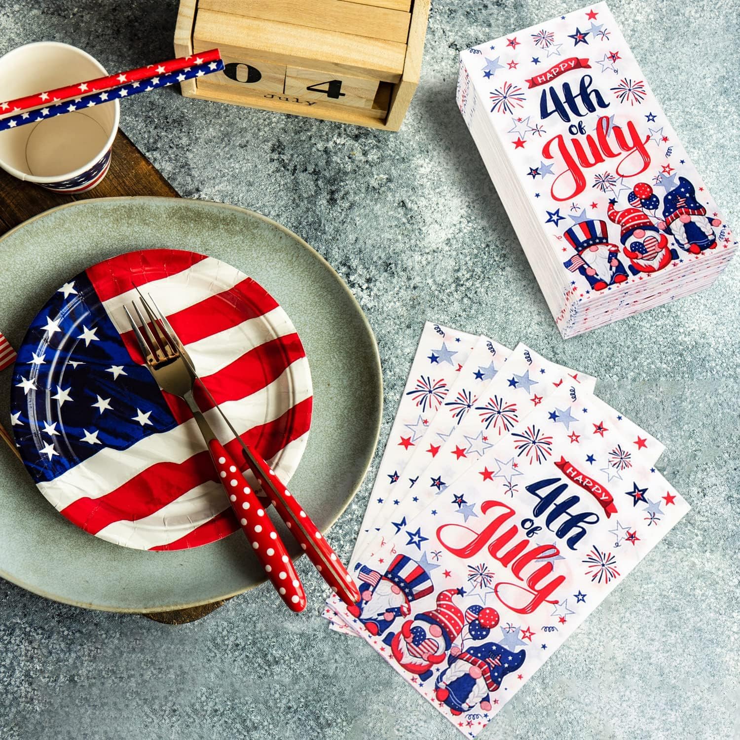 200 servilletas decorativas del 4 de julio, servilletas de papel desechables para el Día de los Caídos, para el Día de la Independencia, 4 de julio, suministros de fiesta