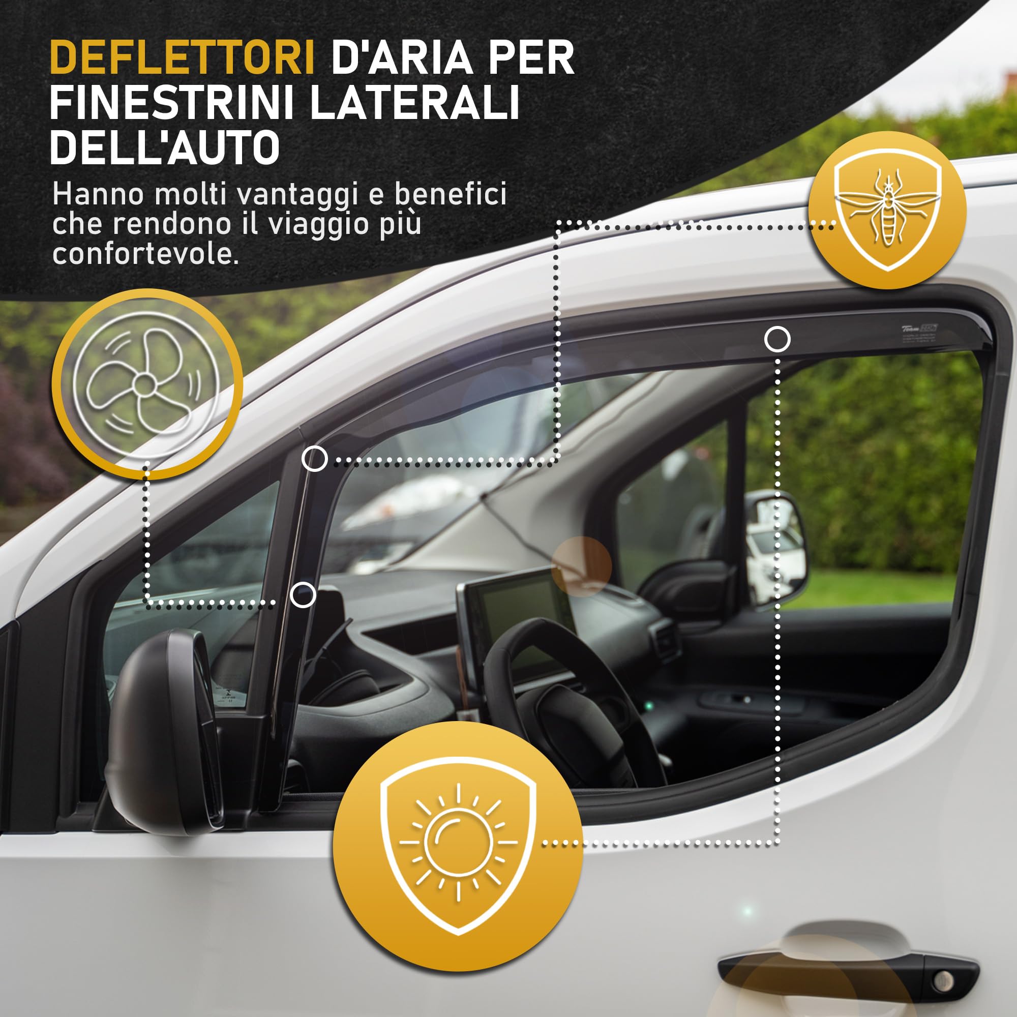 HEKO - Compatibile con Ford Transit Custom 2023+ ; Deflettori per Vetri Laterali; Anteriori; 2 pz; Deflettori d’Aria Antipioggia, Antiturbo, Oscurati, Aerodinamici; Installazione Rapida e Semplice