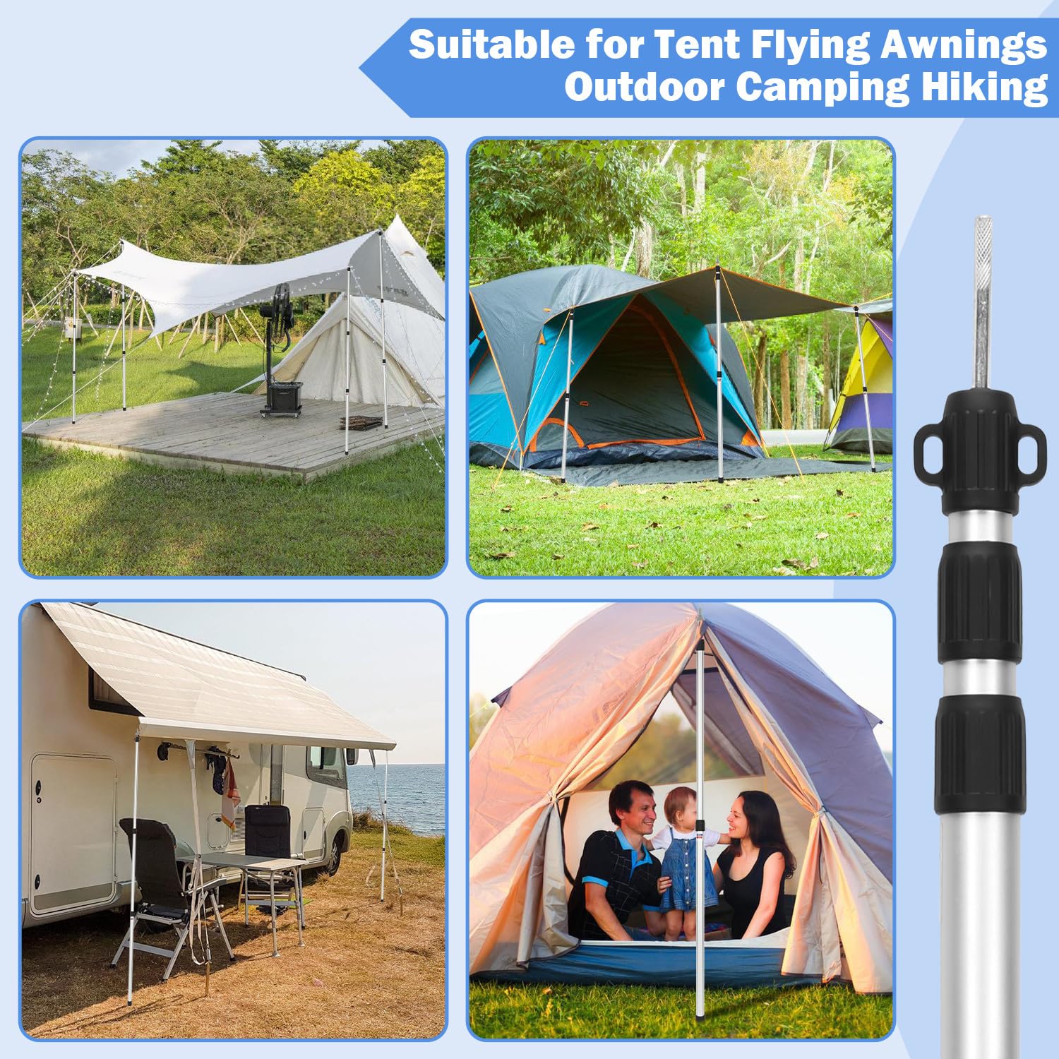 Zeltstange Teleskopstange für Zelte, Zeltstangen Aluminiumlegierung Höhenverstellbar Höhe 87–234 cm für Camping, Trekking & Outdoor, Zelt, Tarp, Sonnensegel, Plane & Wetterschutz