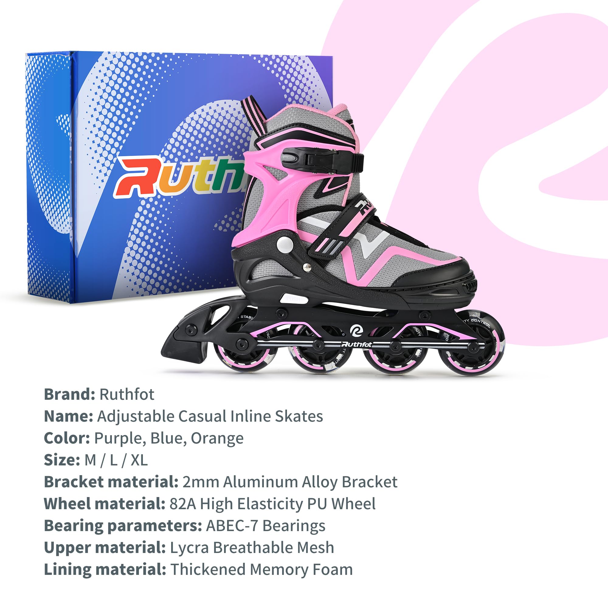 Ruthfot Patines en línea Ajustables para niños y niñas, Patines Luminosos para niños de 6 a 12 años de Edad, Patines Luminosos al Aire Libre para Mujeres y Hombres — view 7