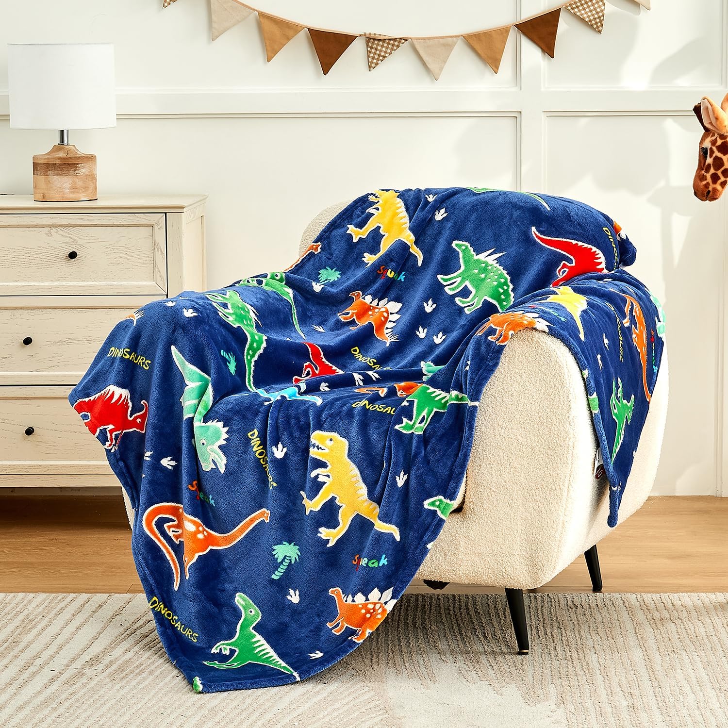SOCHOW Glow in The Dark Dinosaur Blanket for Sons Daughters, Toys for 3-10 Year Old Preteen Teen Birthday Presents, Soft Cozy Flannel Throw Blanket for All Seasons, Blue 50 x 60 Inches - Image 3
