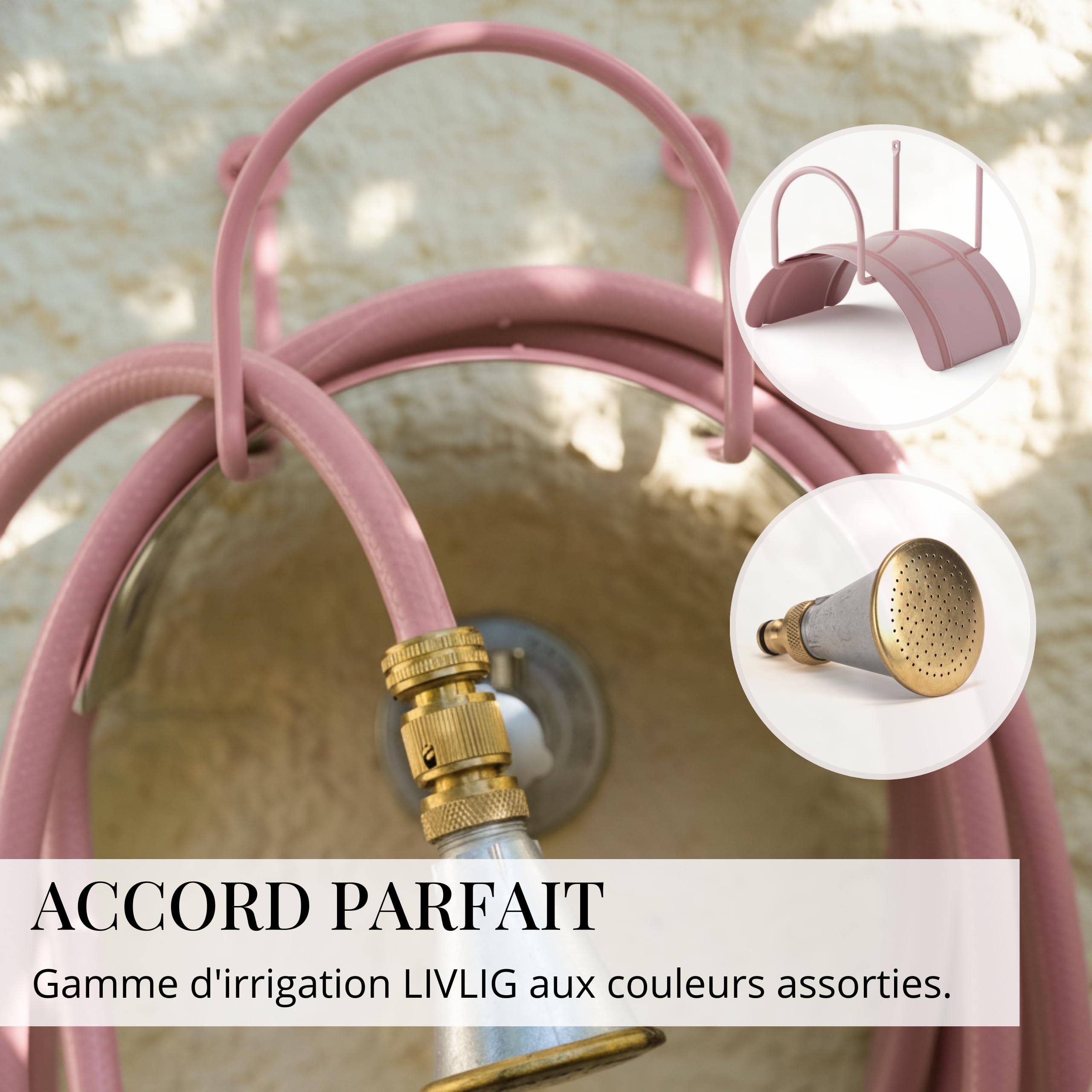 LIVLIG Tuyau d'Arrosage 30m Design – Tuyau Arrosage Flexible, 60% Recyclé, UV Résistant, Anti-Torsion, 1/2 Pouce, Rose