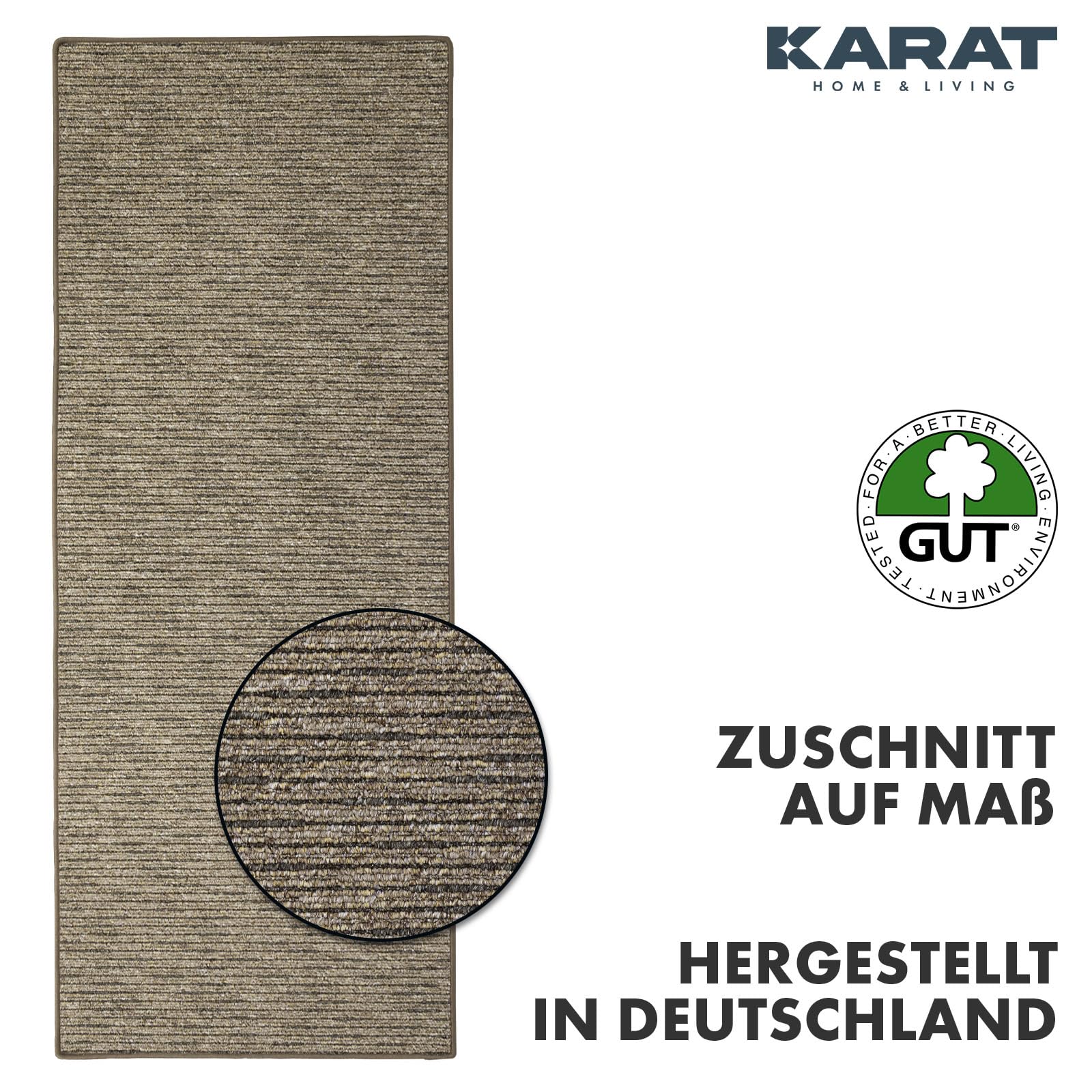 KARAT Tappeto a passatoia Geneva su Misura, per corridoio, Cucina, corridoio e Soggiorno (67 x 350 cm, Marrone Chiaro)