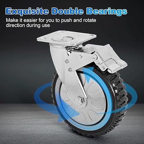 Miniatura 6 de uyoyous Ruedas giratorias de goma de 6 pulgadas, ruedas giratorias antideslizantes resistentes, 1653 libras, juego de 4 (2 giratorias con freno, 2