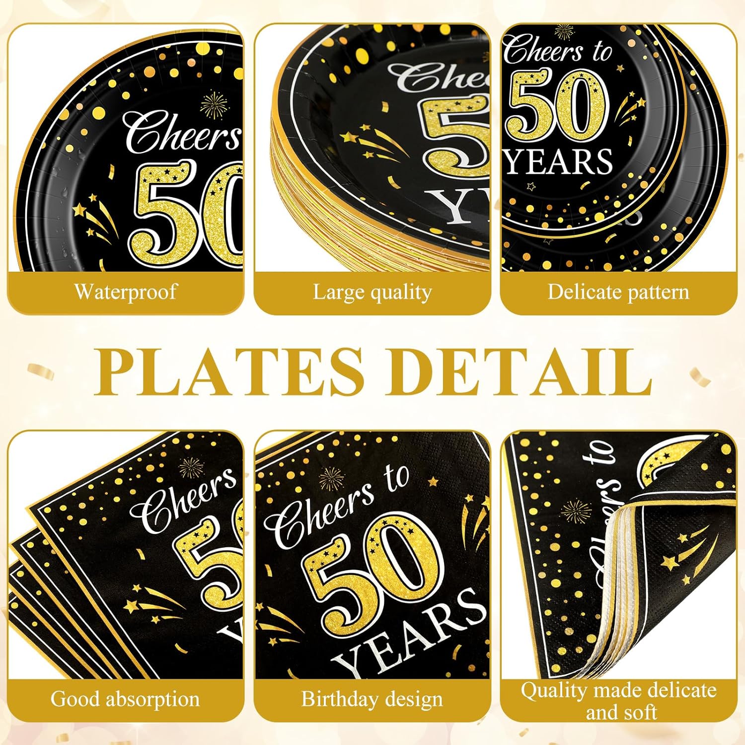 Pickmesh 194 Pcs 50th Birthday Party Decorations Supplies Include Cheers to 50 Years Paper Plates Napkins Cup Tablecloth Fork Knife Spoon for Women Men Birthday Anniversary Party Supplies