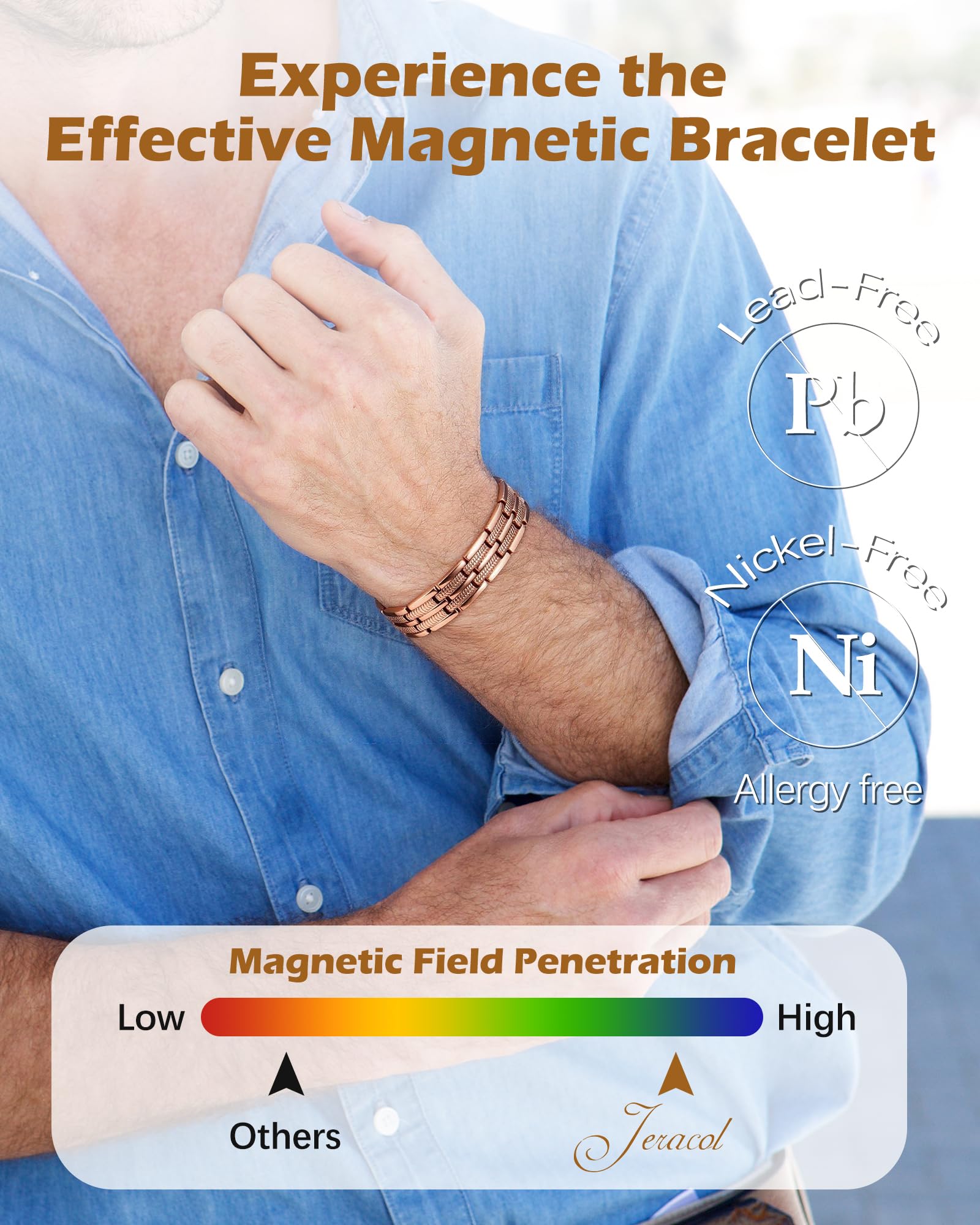 Jeracol Bracelet en cuivre avec aimants ultra puissants