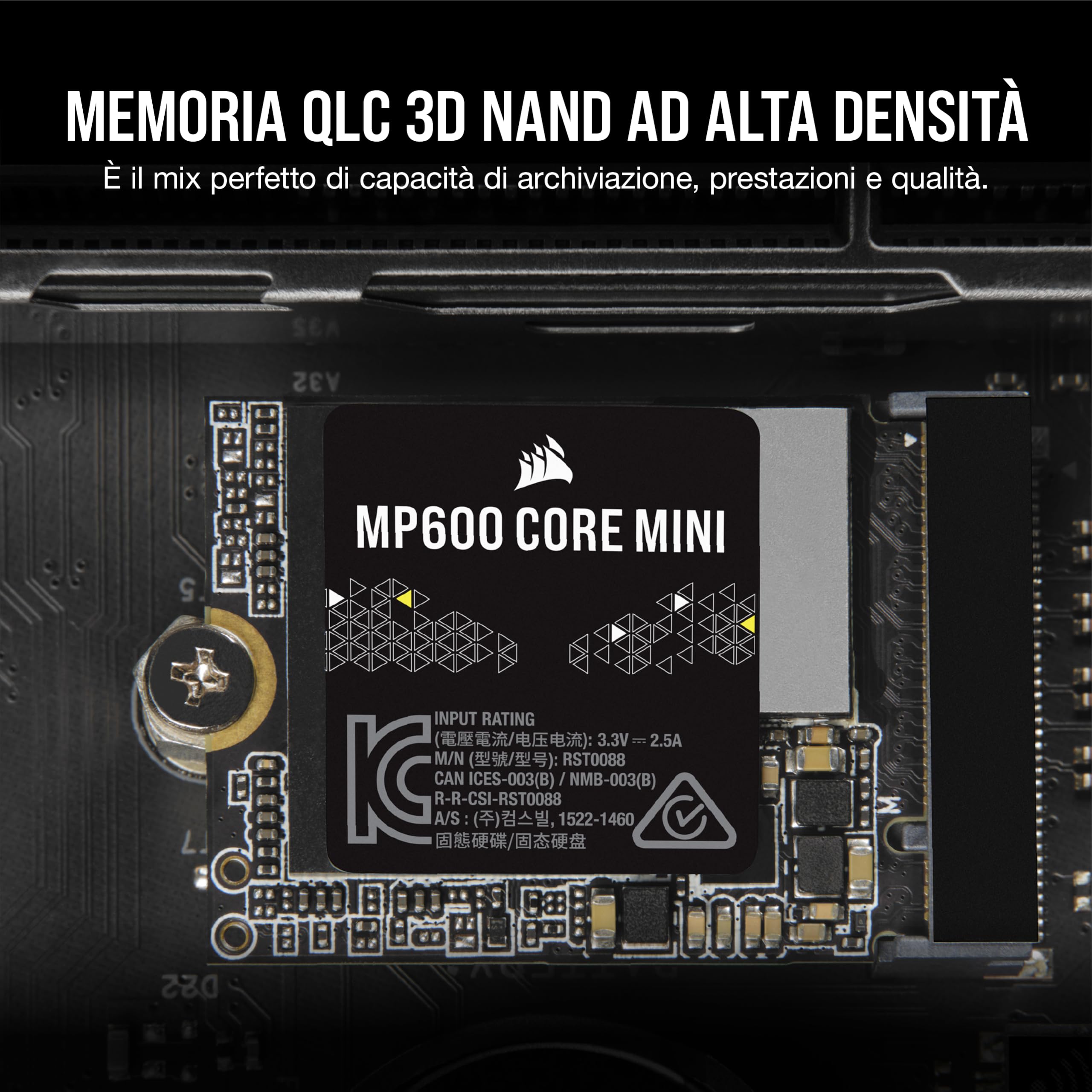 Corsair MP600 CORE MINI 2TB M.2 NVMe PCIe x4 Gen4 2 SSD – M.2 2230 – Fino a 5.000 MB/sec in Lettura Sequenziale – NAND QLC ad Alta Densità – Ottimo per Steam Deck, ASUS ROG Ally – Nero