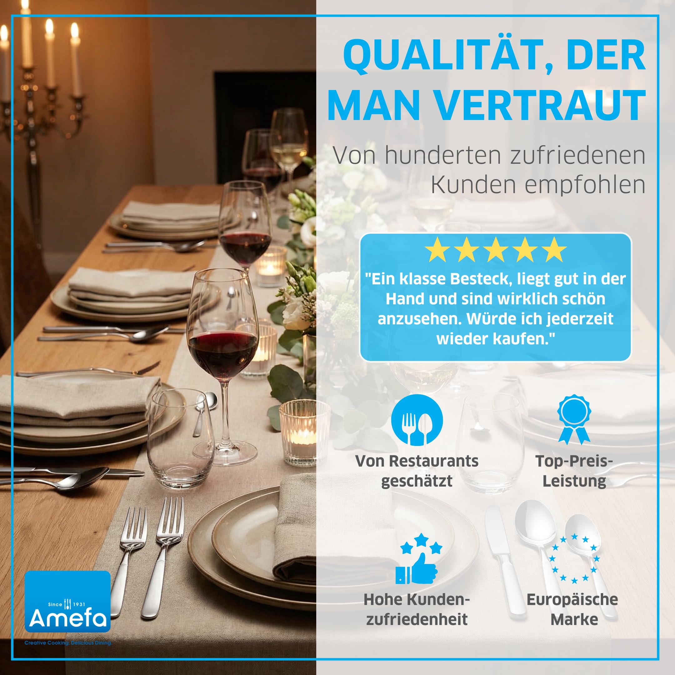 Amefa SATINA Besteck Set 60-teilig, Besteck für 12 Personen, Spülmaschinenfest, Besteck Rostfrei 18/10 Edelstahl, Spezial-Wellenschliff, Gehärteter Klingenstahl
