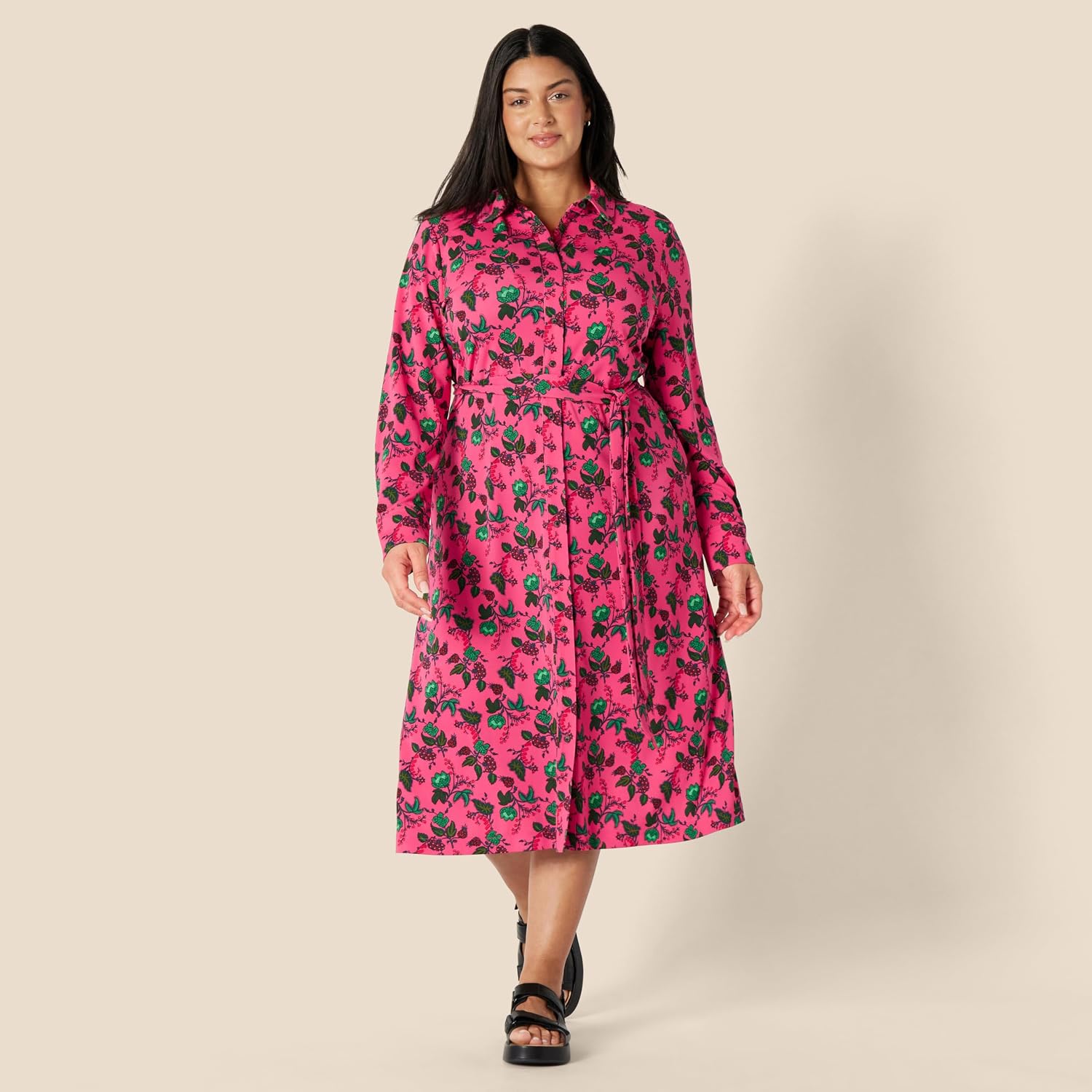 Amazon Essentials Women's Regular-Fit Matte Jersey Midi Length Shirt Dress