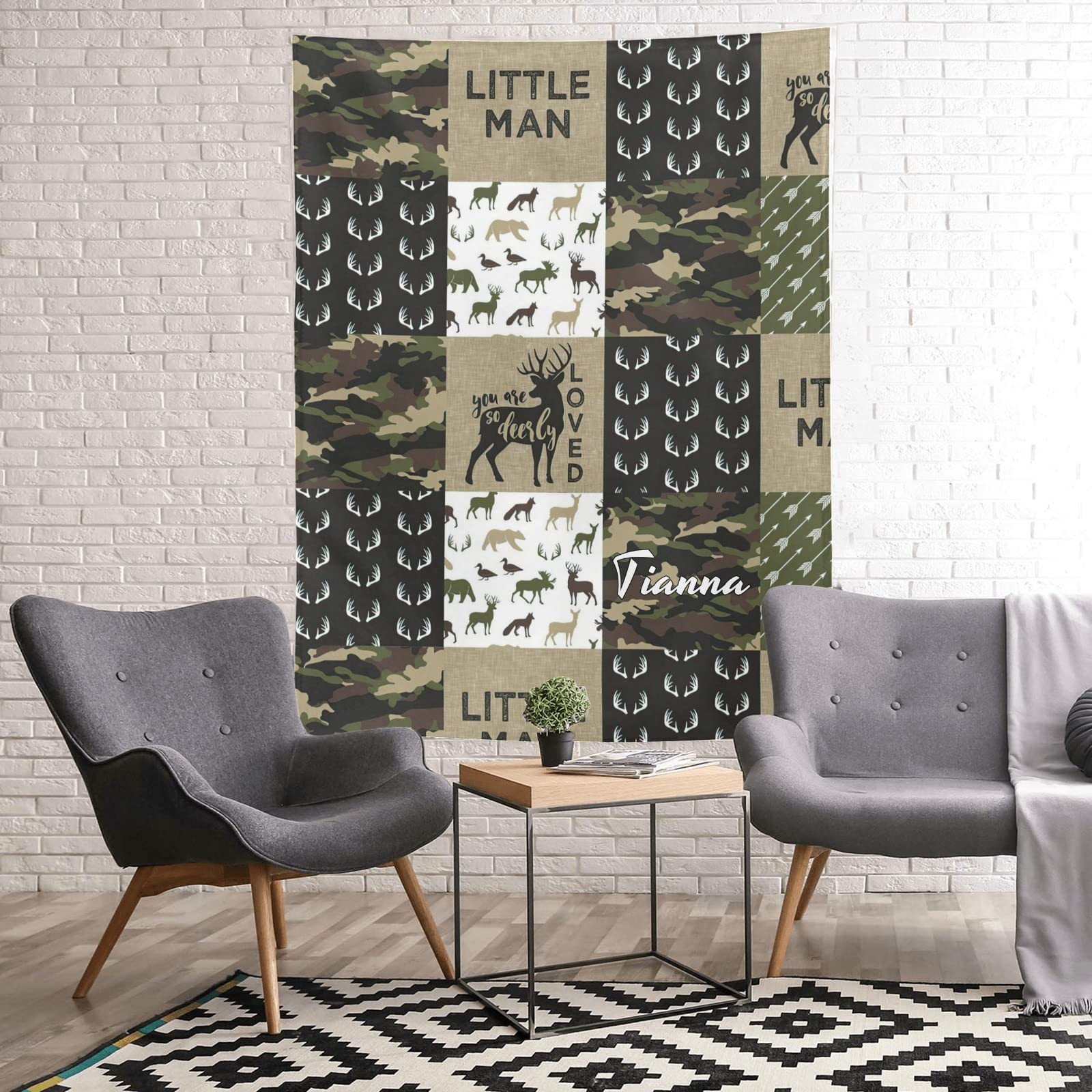 Personalized Antler Baby Blanket, Custom Name Floral Nursery Decor, Pink Flowers & Greenery Design, Soft Fleece Wrap For Girl, Rustic Woodland Theme, Cozy Receiving Blanket For Newborn