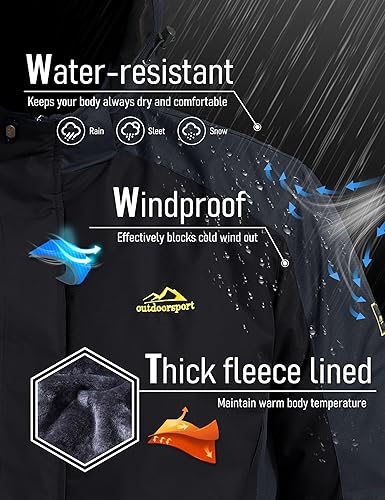 Vista 2 de MAGCOMSEN Chaqueta de esquí de invierno para hombre, chaquetas resistentes al agua y nieve, abrigos de forro polar cálido, para snowboard, trabajo