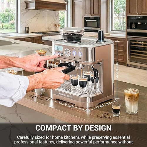Miniatura 8 de Espresso Machine with Grinder, All-in-One Coffee Maker with PID Temperature Control & 15 Bar Italian ULKA Pump, Stainless Steel Barista Machine for