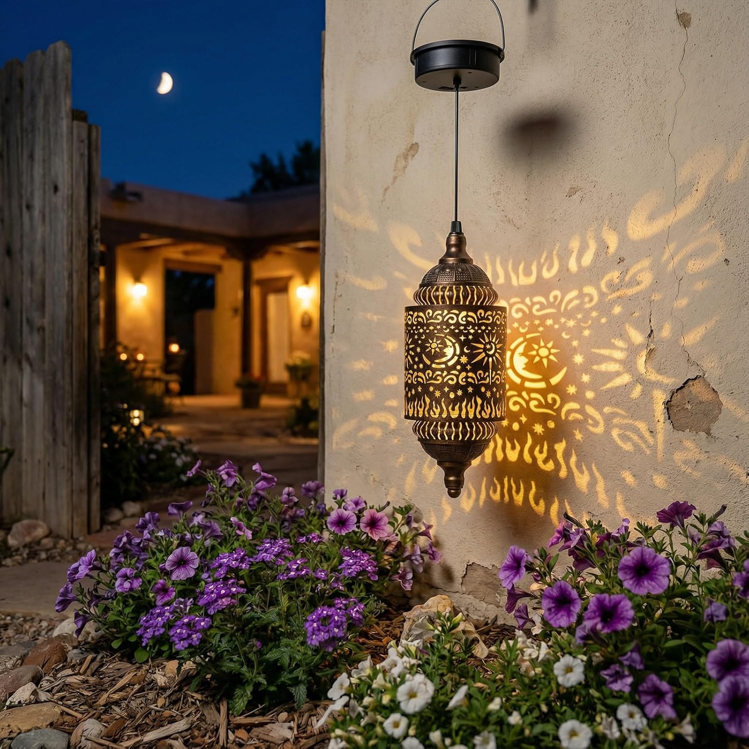 Hapjoy Moroccan Hanging Solar Lights Outdoor Garden Decor Sun and Moon Decorations Solar Lantern Waterproof for Patio Pathway Yard Backyard Garden Decorative (Cylinder, 1)