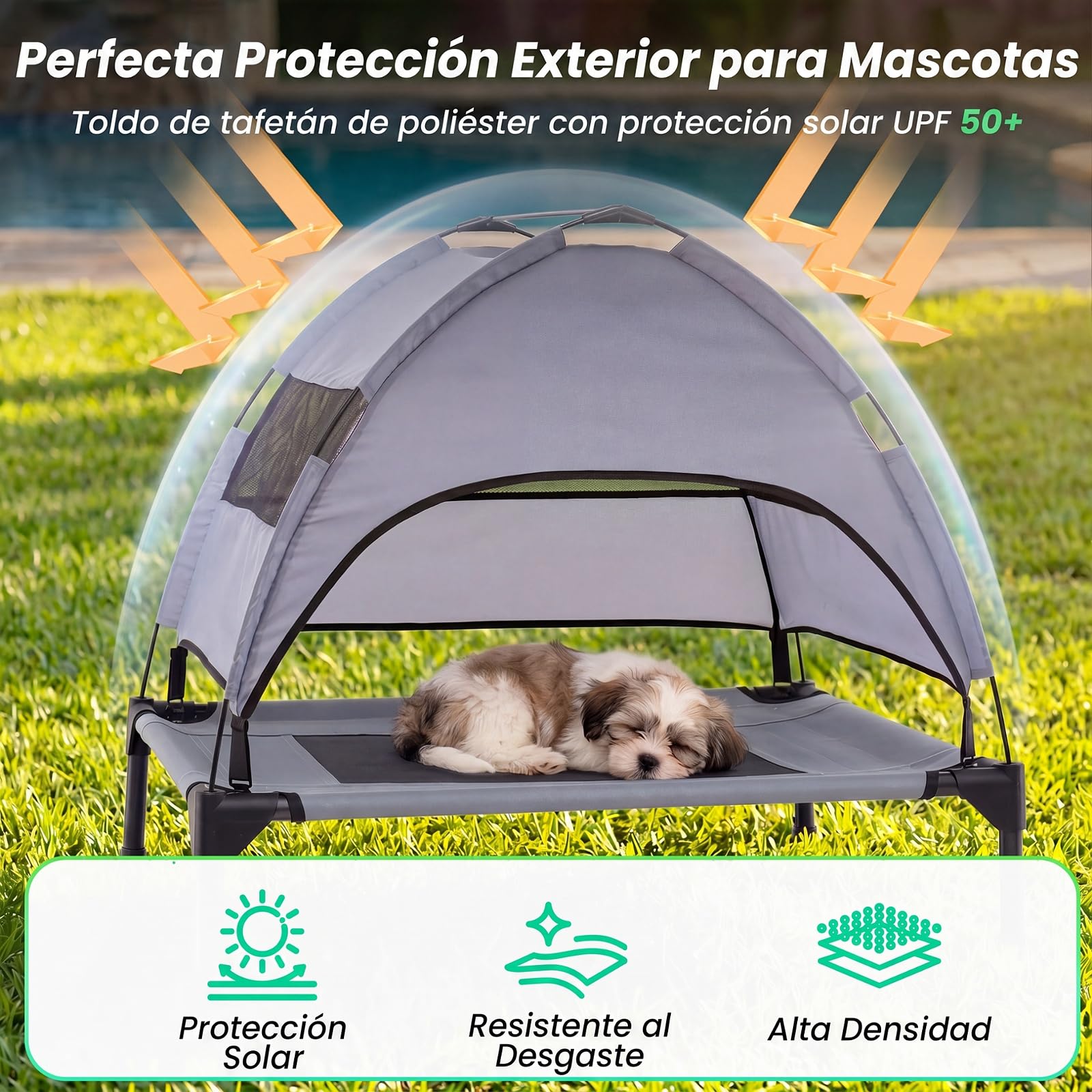 COSTWAY Cama Elevada para Perros con Toldo Extraíble (78,5 x 63 x 70 cm) | Tumbona Transpirable para Perros con Bolsa de Transporte, Cama Perro Verano para Mascotas, Interior y Exterior, Gris