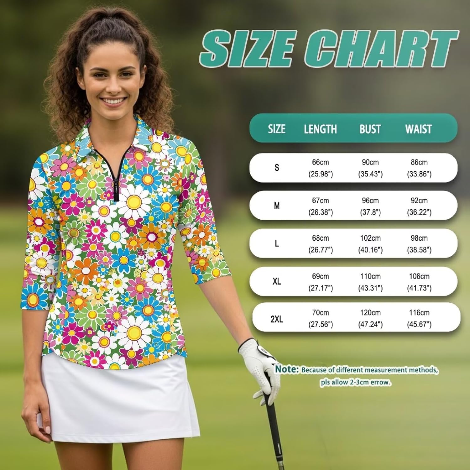 Women's Golf Polo Shirts 3/4 Sleeve Collared V Neck Tennis Shirt Summer Quick Dry Moisture Wicking 1/4 Zip Golf Top