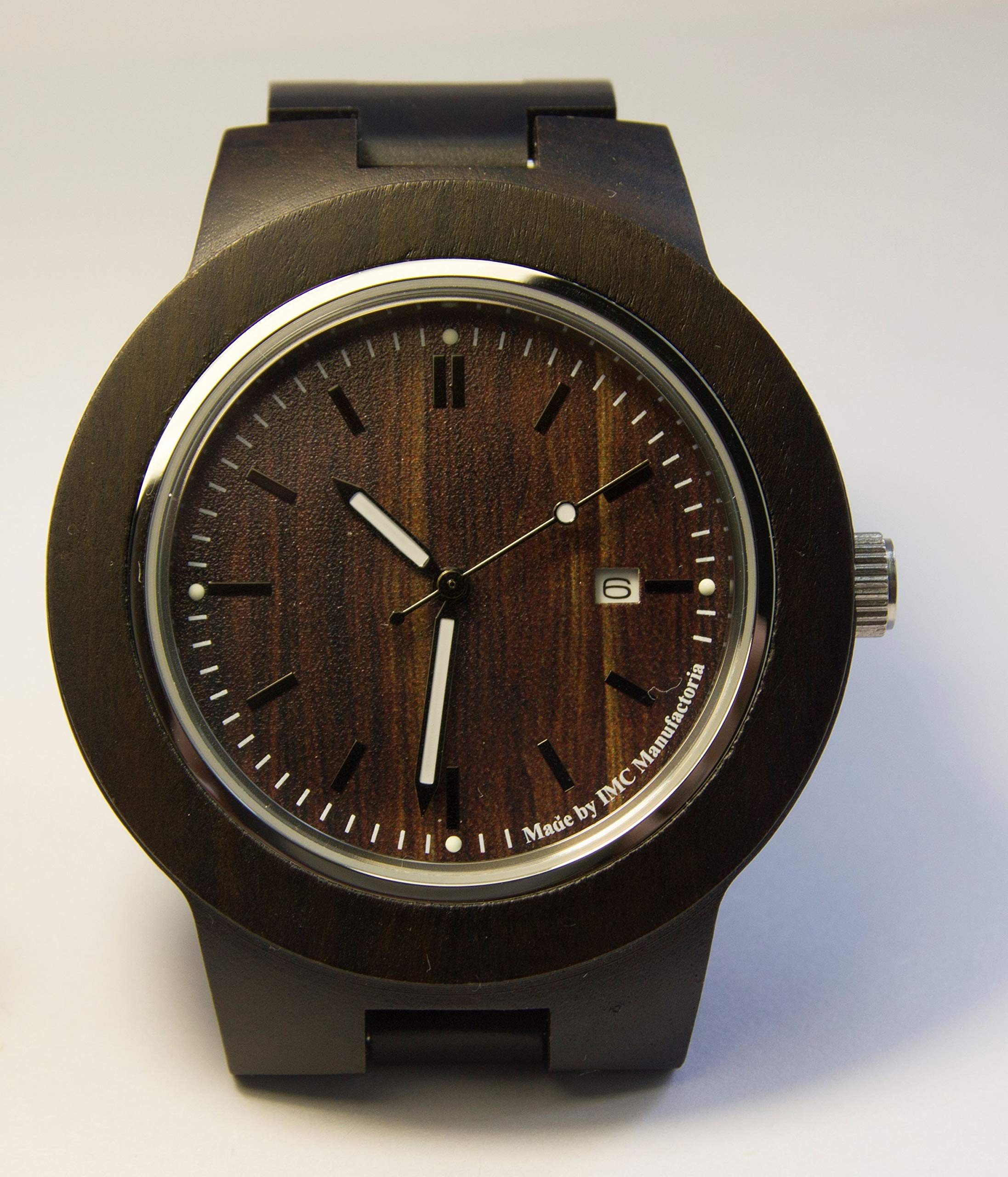 IMC Orologio da polso in legno marrone scuro Blackwood da uomo e donna, pezzo unico, fatto a mano, movimento al quarzo, regalo