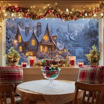 HOMETITUTE Snow Cottage Winter Glass Window Privacy Film 39.3x17.7 Inch