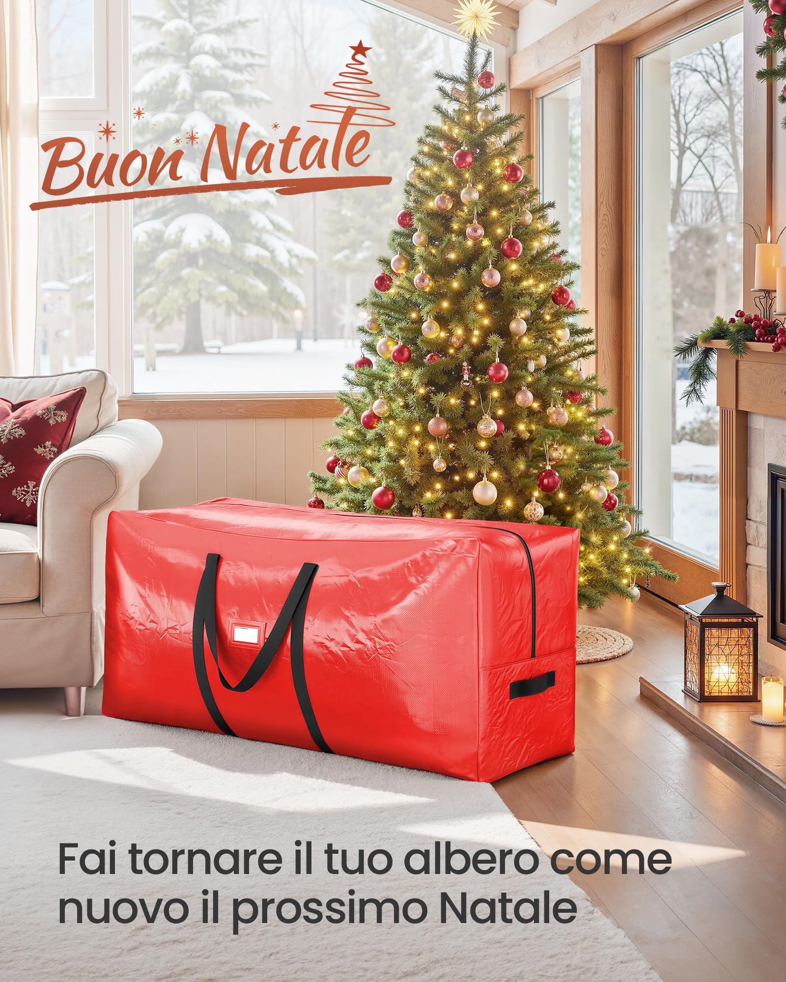 SONGMICS Borsa per Albero di Natale, Custodia per Albero Smontabile fino a 229 cm, Cuciture Interne Rinforzate, Maniglie Lunghe, con Cerniera, PE, Rosso RXS005R01