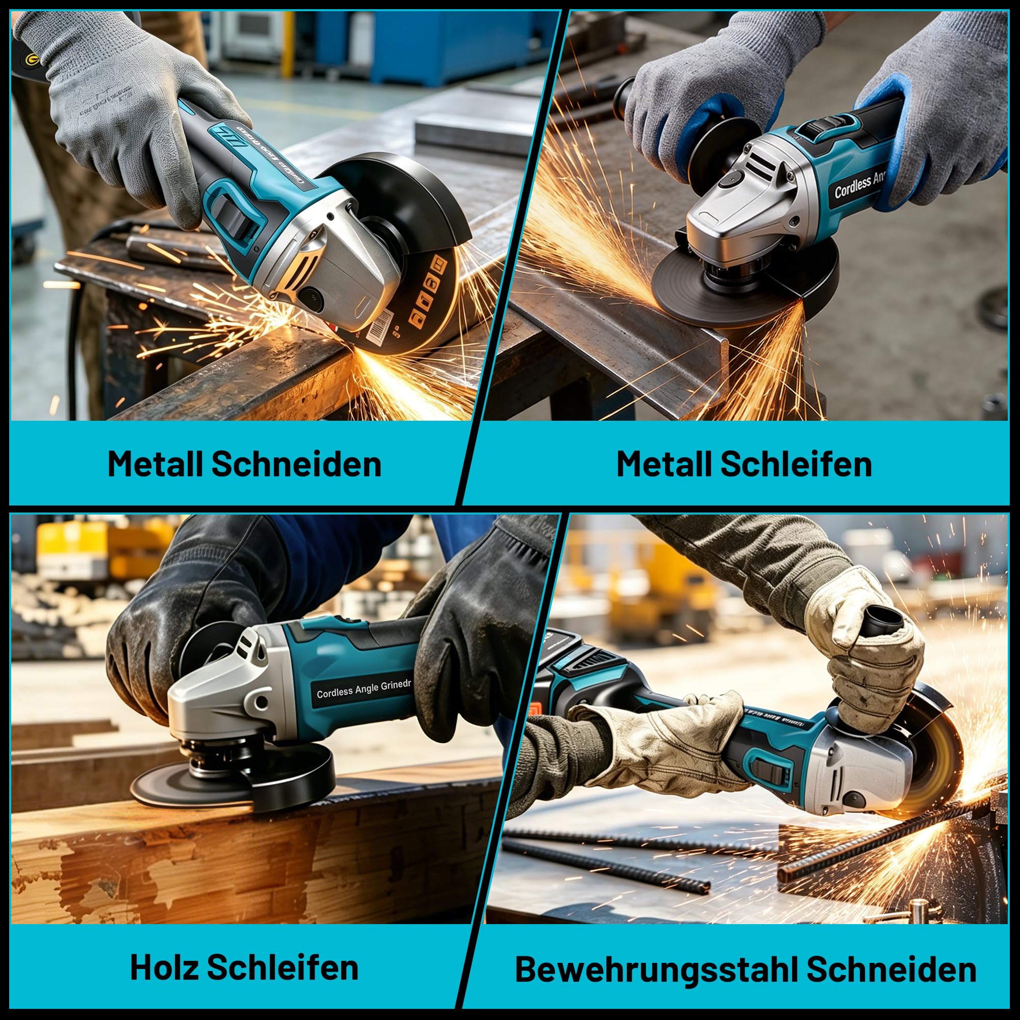 YEARTOP Akku Winkelschleifer Ø 125mm Kompatibel mit Makita 18V Akku | für Holz Metall Trennen und Schleifen, Bürstenloser Motor 3 Stufen Regelbar 9000 U/min Akku Flex mit 2x 3.0Ah Akkus