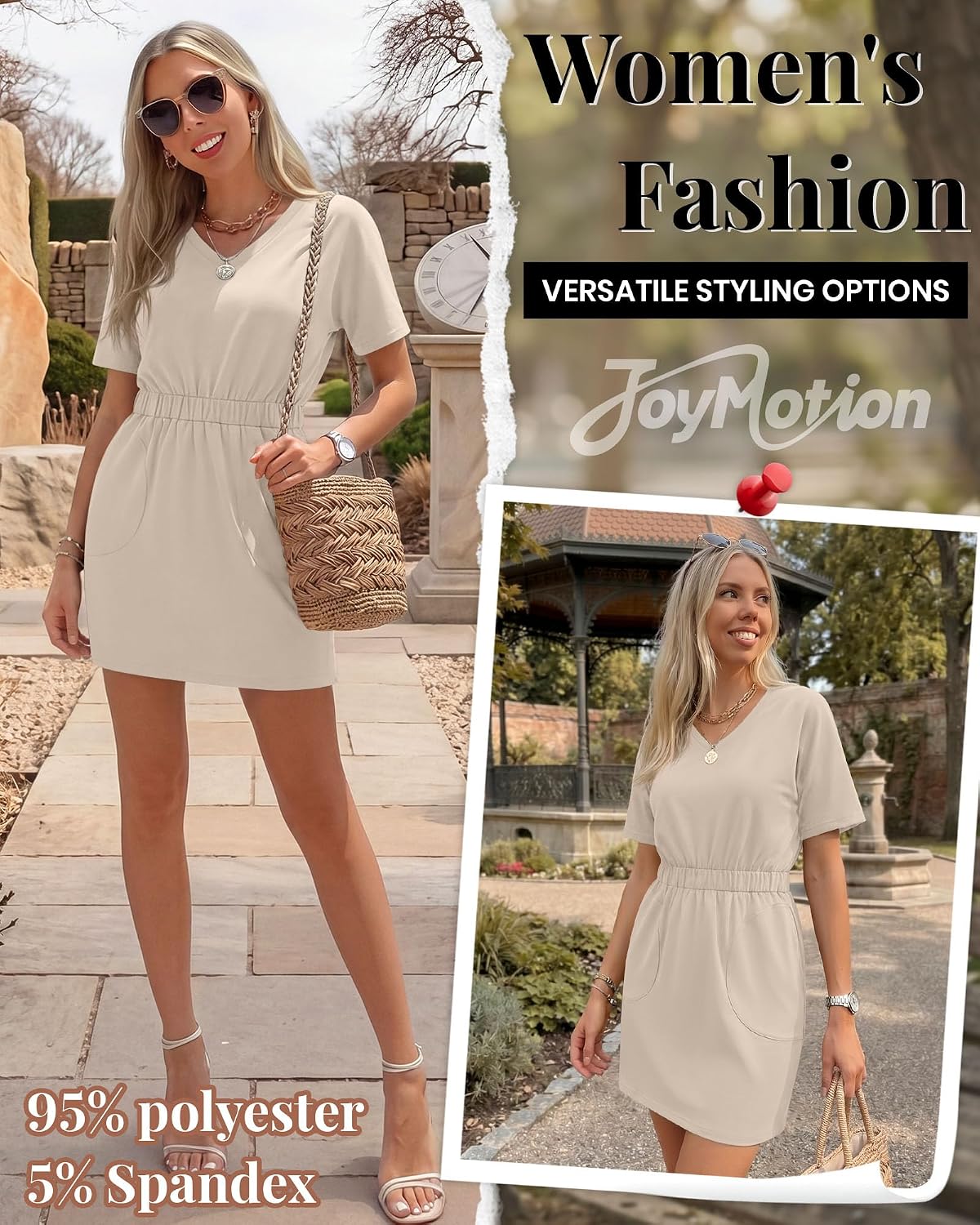 Women V Neck T Shirt Dress with Pockets image 4