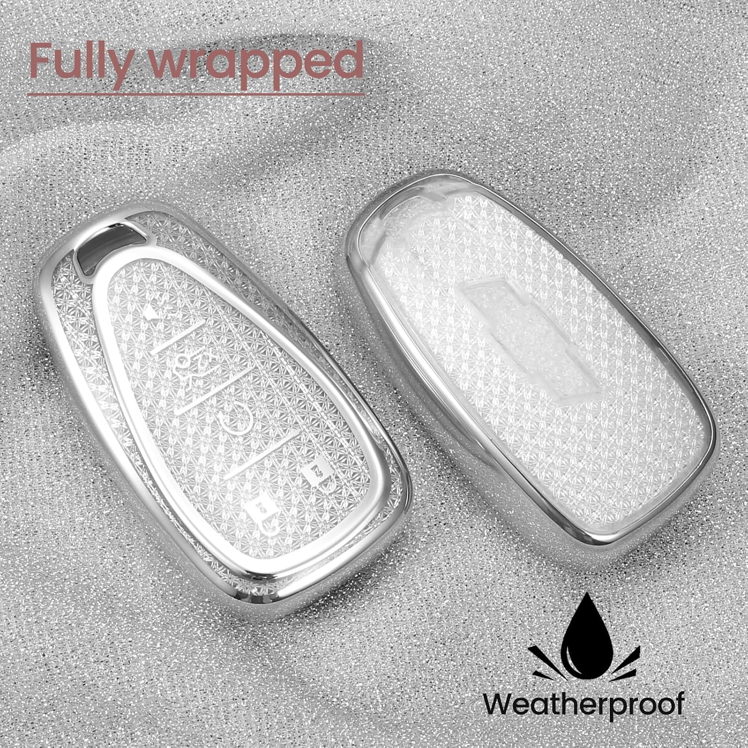 Car Key Fob Cover for Chevy Malibu, Rhinestone Wristlet, White image 2