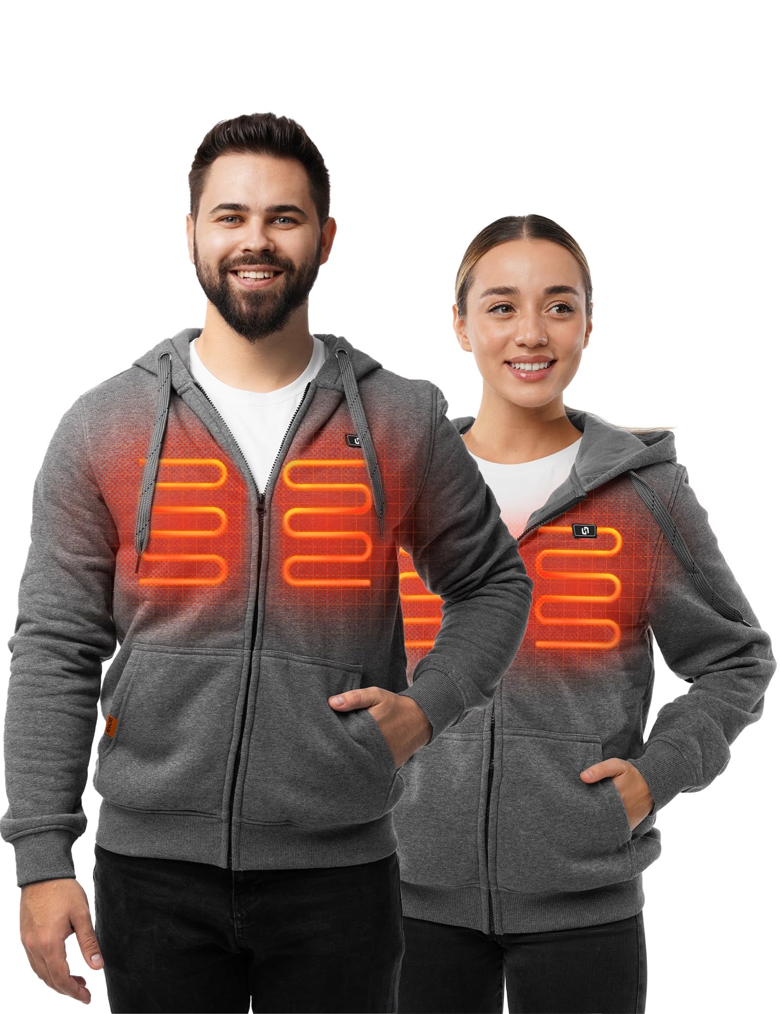 HENNCHEE Heated Hoodies for Men Women with 5V 10000mAh Battery Pack, Zip Up Hooded Sweatshirt, Heating Jacket Unisex Hunting Fishing(Gray, Large)