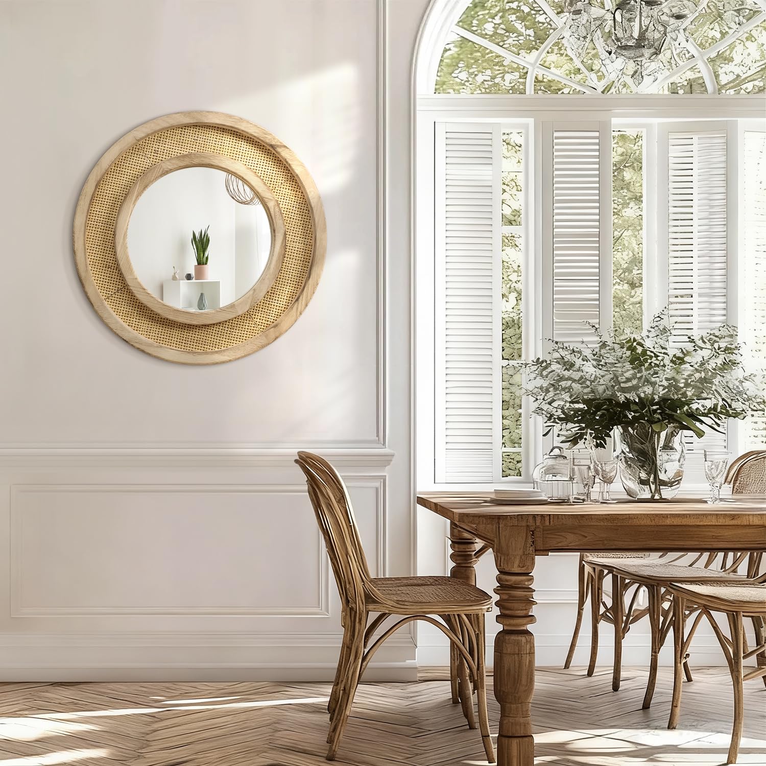 JJUUYOU Marco de Madera, Espejo de Madera, Espejo Redondo para Paredes, Espejo Colgante Circular de 50 cm, Ideal para Salas de Estar, baños, mesas de tocador, entradas y pasillos, marrón