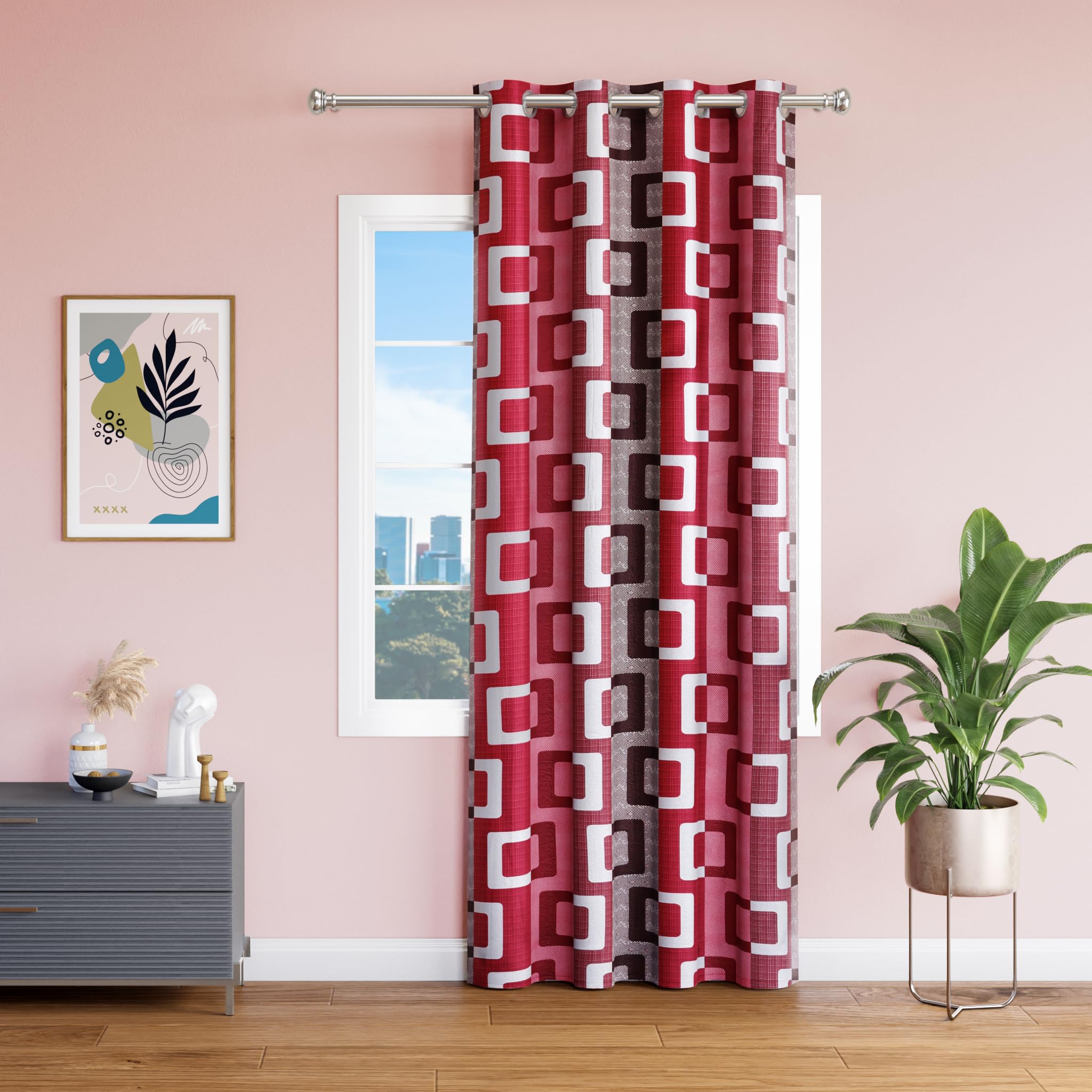 Door Curtain 7 feet Pc1 (Multicolour Red/Pink/Maroon Colour) 7 L x 3.67 W Feet