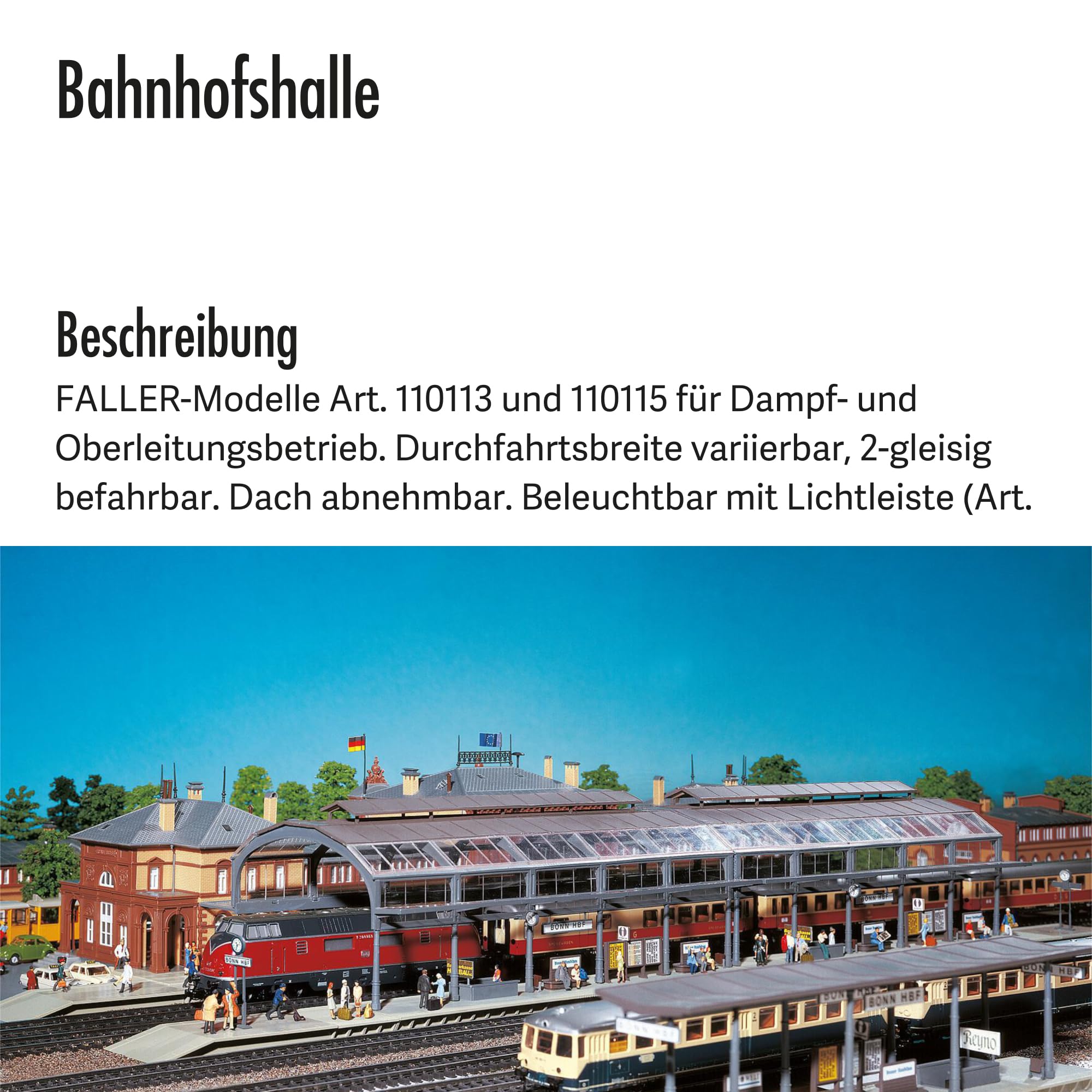 FALLER Bahnhofshalle Modellbausatz mit 95 Einzelteilen 417 x 178 x 122 mm I Modelleisenbahn Zubehör H0 Gebäude I Modelleisenbahn H0 Bahnhofshalle, Divers