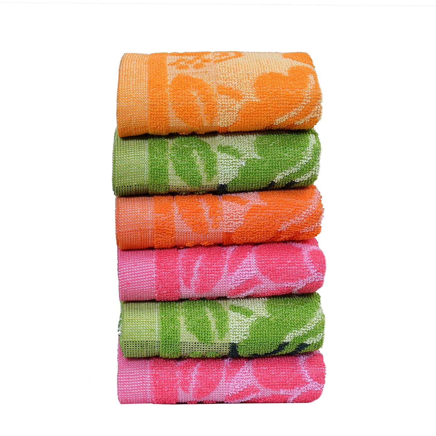 Outlay Home 100% Cotton Hand Towels Set - Ultrasoft & Absorbent - Flower design pattern Small Towel for Face, Hair, Gym, Spa - 14 x 21 Inches, 6 Pieces