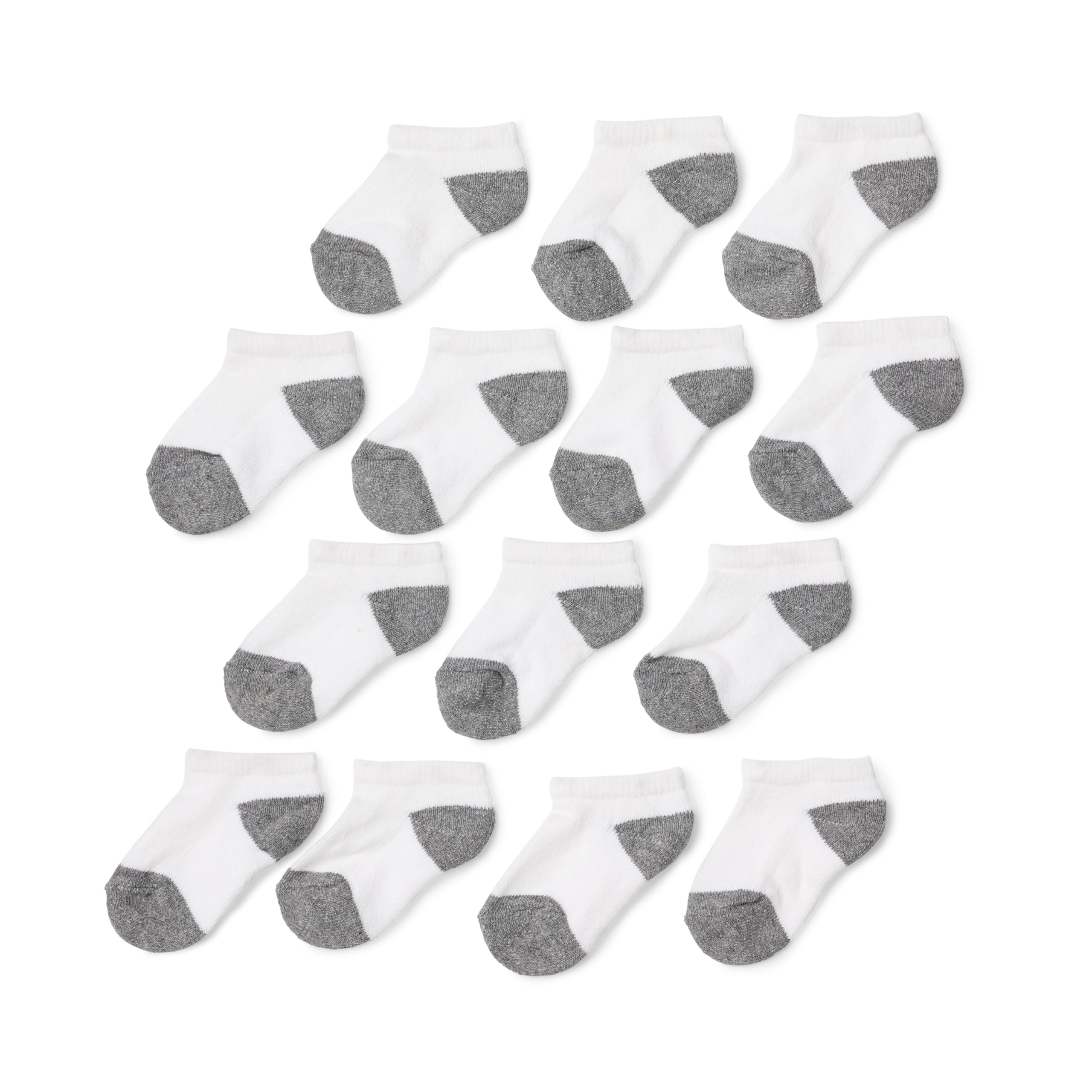 Amazon Essentials Unisex Kids and Toddlers' Cotton Low Cut Cushioned Socks for Boys Girls Toddlers, 14 Pairs