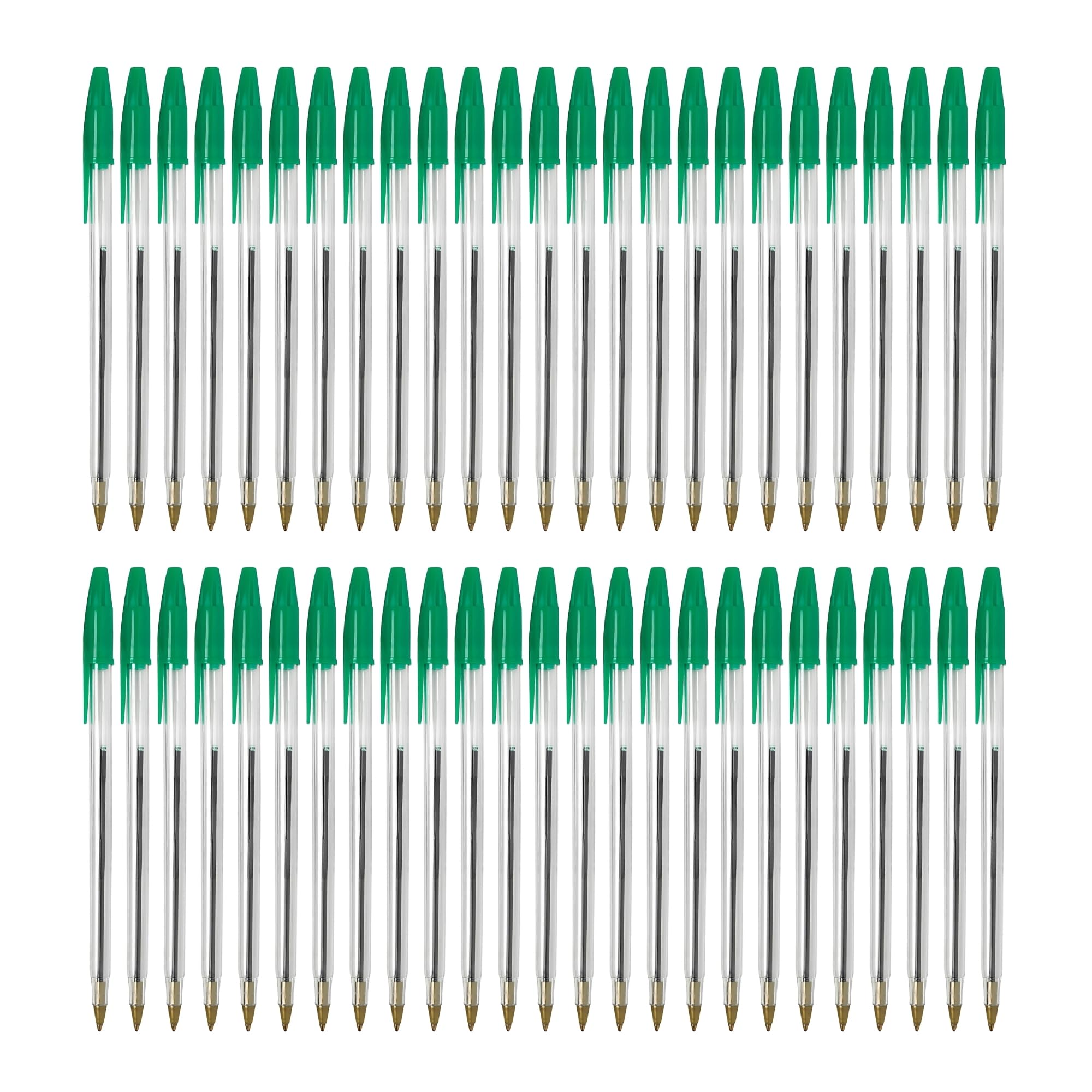 SOMCO - Pack Of 50 Green Biro Ballpoint Pens - Medium Tip - Round Barrel
