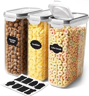 Utopia Kitchen Cereal Containers Storage - Airtight Food Storage Containers & Cereal Dispenser For Pantry Organization (Clear, 4 Liter Pack of 3)