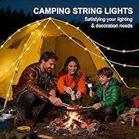 Vista 6 de Cadena de luces solares para campamento, retráctil, impermeable, 33 pies, luz LED de campamento con 8 modos de luz, luces decorativas recargables