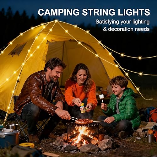 Miniatura 7 de Cadena de luces solares para campamento, retráctil, impermeable, 33 pies, luz LED de campamento con 8 modos de luz, recargable de 3000 mAh, funciona