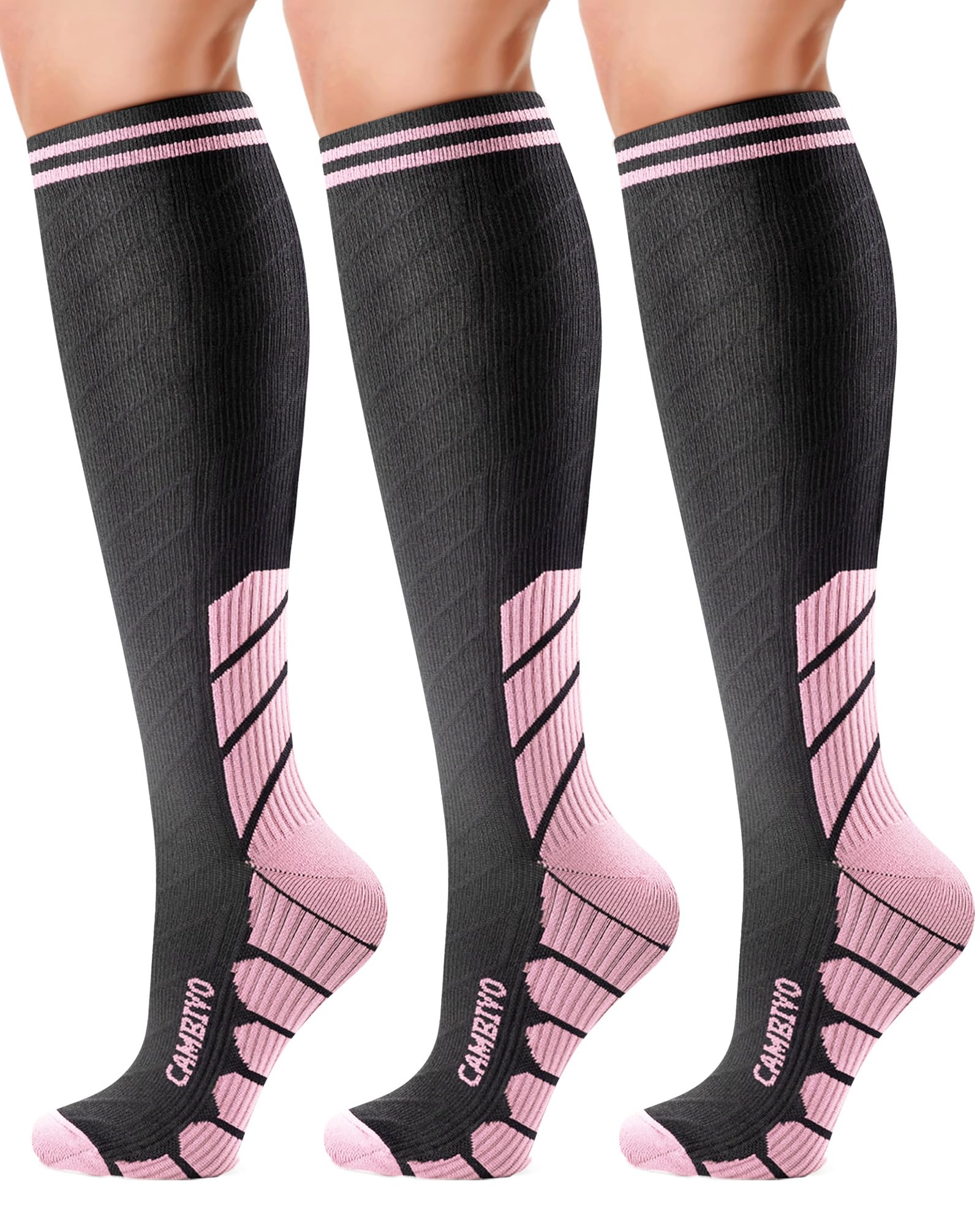 CAMBIVO 3 Pairs Compression Socks for Men & Women(20-30 mmHg), Compression Stocking for Swelling, Running, Flight, Pregnancy