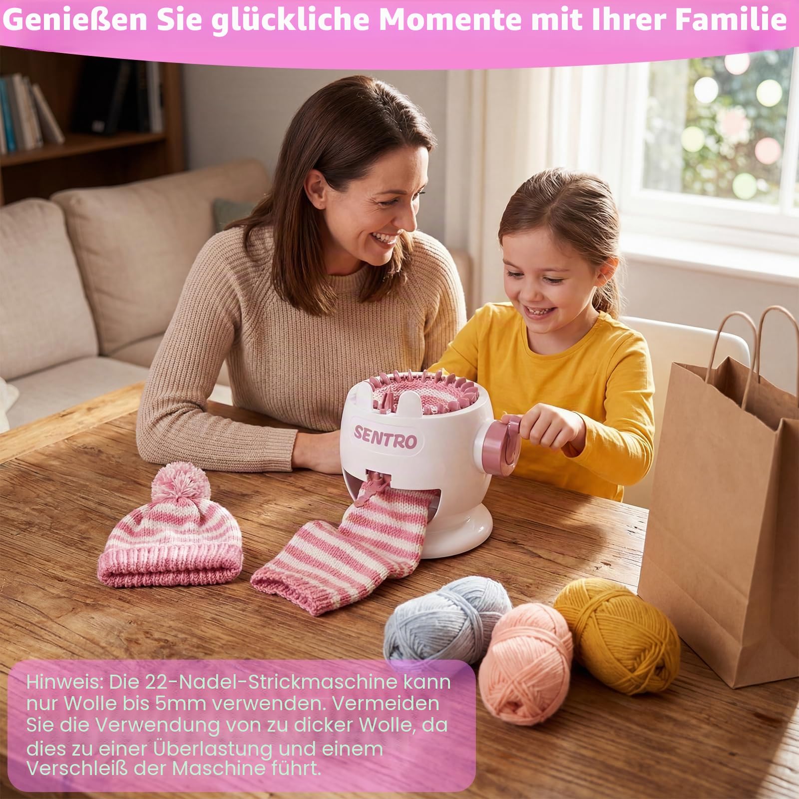 SENTRO Strickmaschine, 22 Nadelstrickmaschinen, Smart Rundhäkelmaschine, Rundstrickmaschine, Hutwebmaschine, Strickmaschinen für Erwachsene, Sockenwebstuhl, Socken, Mütze, Schal, Handschuh
