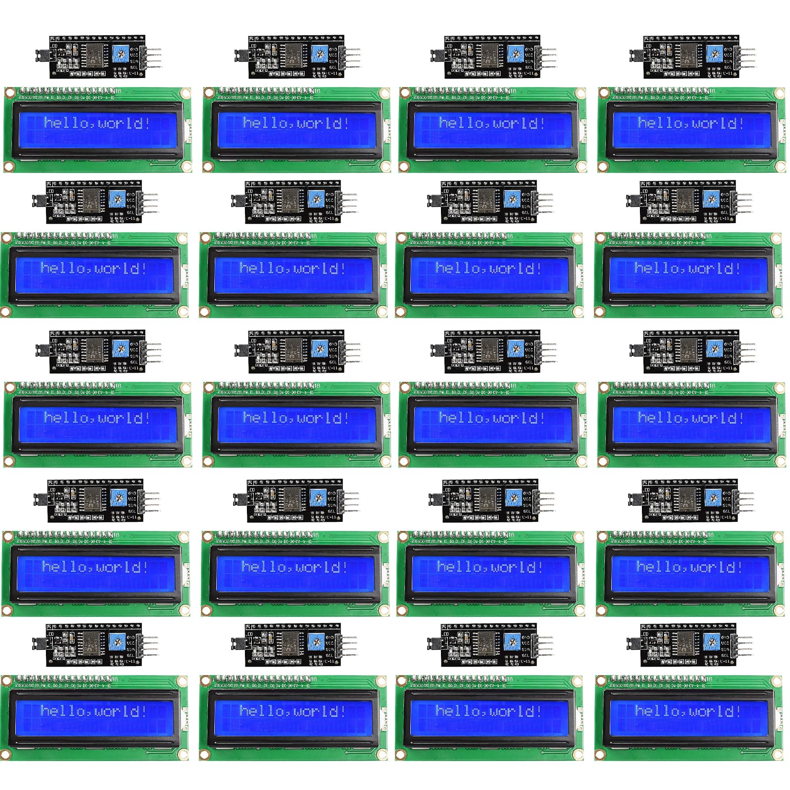 Paquete de 20 módulos de pantalla LCD LCD1602 de 16 x 2 caracteres en fila de caracteres con retroiluminación azul, módulo LCD PCF8574T PCF8574 IIC I2C para Raspberry Pi Arduino STM32 DIY