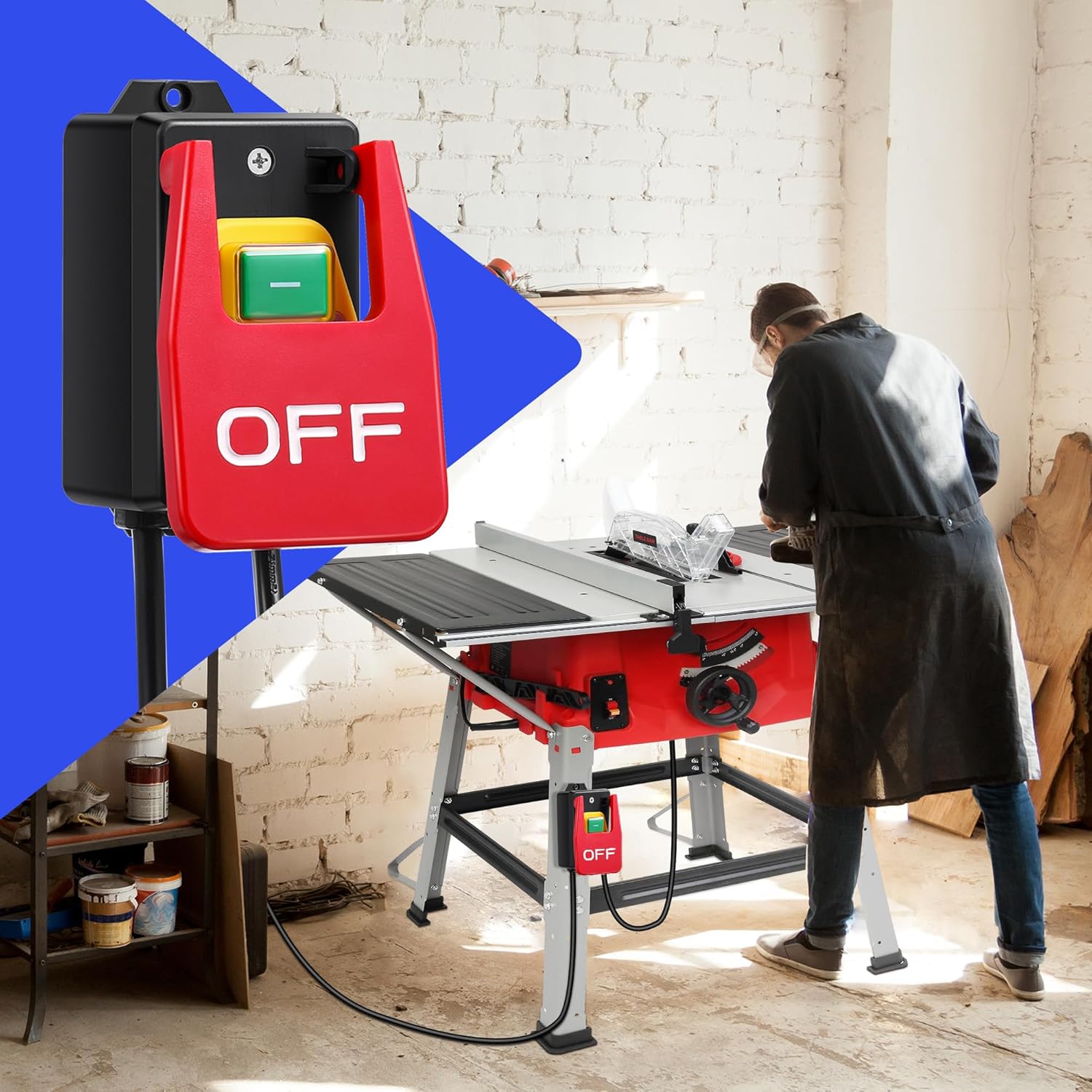 Dreyoo 1 Pack 120/230V Single Phase On/0ff switch, 120V 2HP Router Table Switch with Large Stop Sign Paddle Easy Contact for Fast Power Off for Table Saw and Other Electrical Equipment (1 Female Plug)